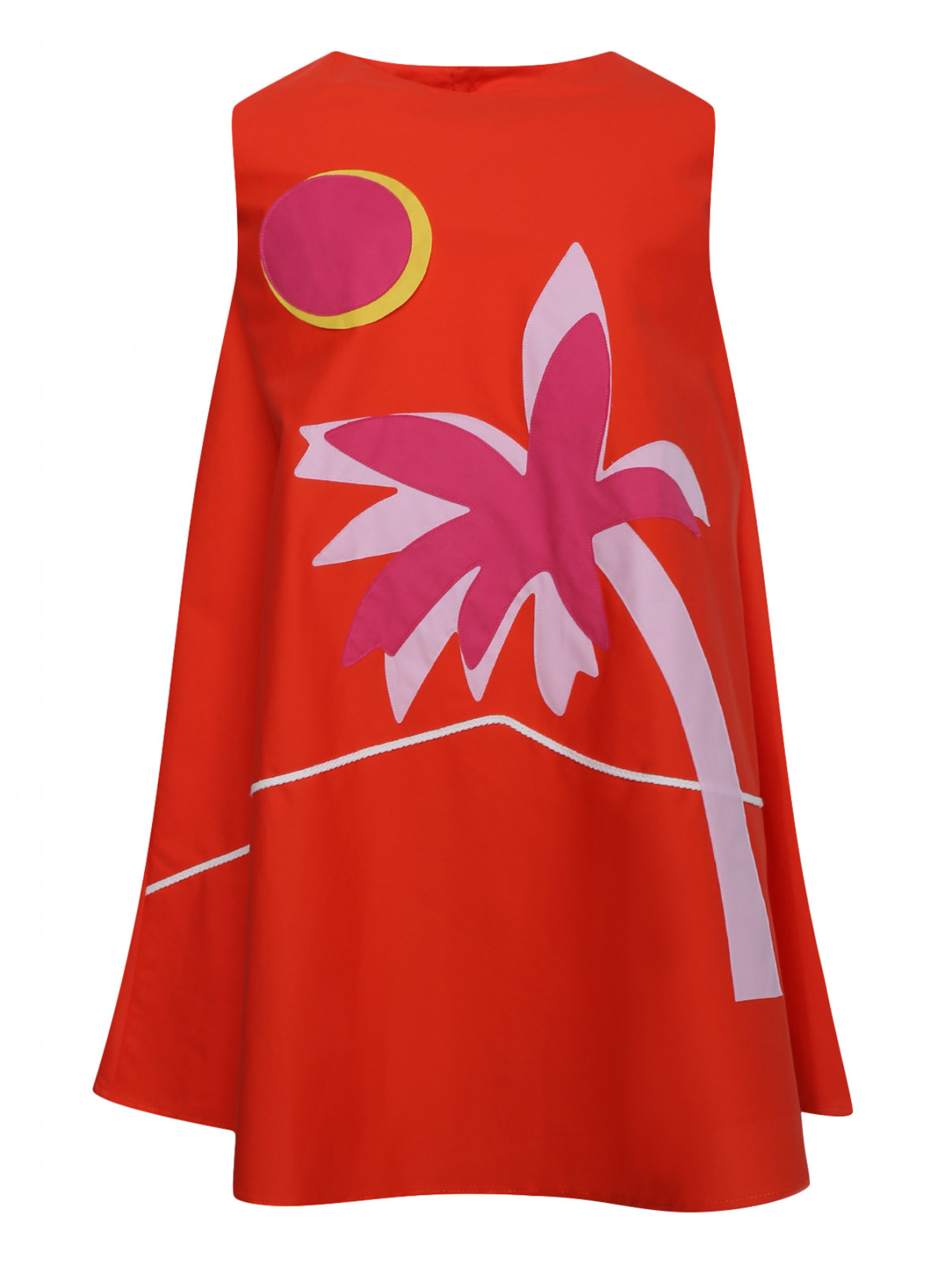 Платье-трапеция из хлопка с аппликацией Il Gufo  –  Общий вид  – Цвет:  Оранжевый