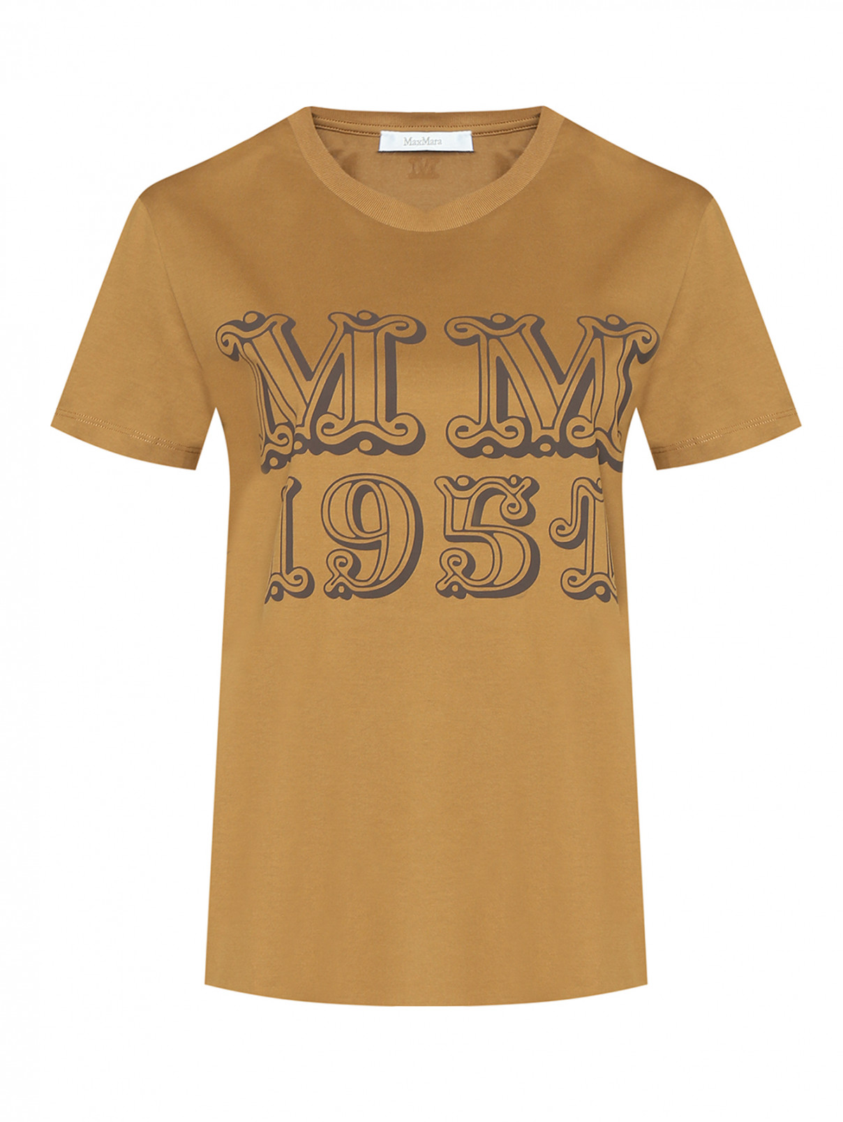 Трикотажная футболка с принтом Max Mara  –  Общий вид  – Цвет:  Коричневый