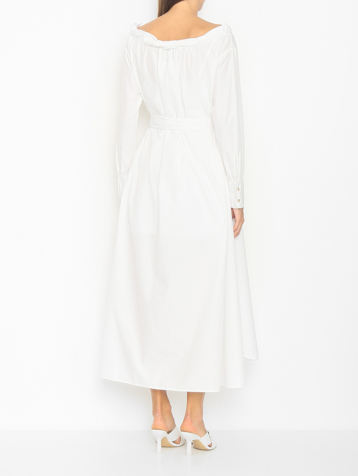 Платье из хлопка свободного кроя с поясом Kenzo  –  МодельВерхНиз1  – Цвет:  Белый