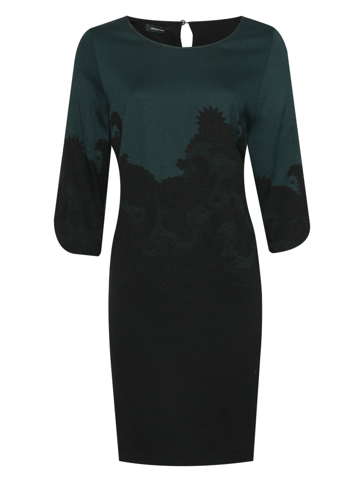 Платье из шерсти с узором Elena Miro  –  Общий вид  – Цвет:  Зеленый