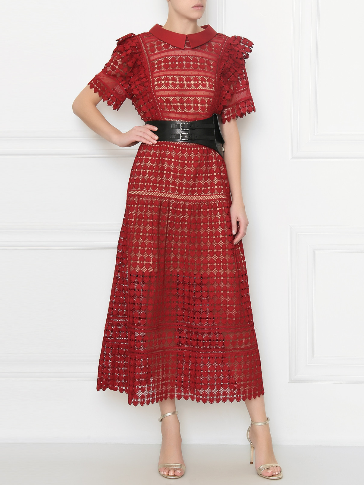Широкий ремень из кожи Ermanno Scervino  –  МодельОбщийВид  – Цвет:  Черный