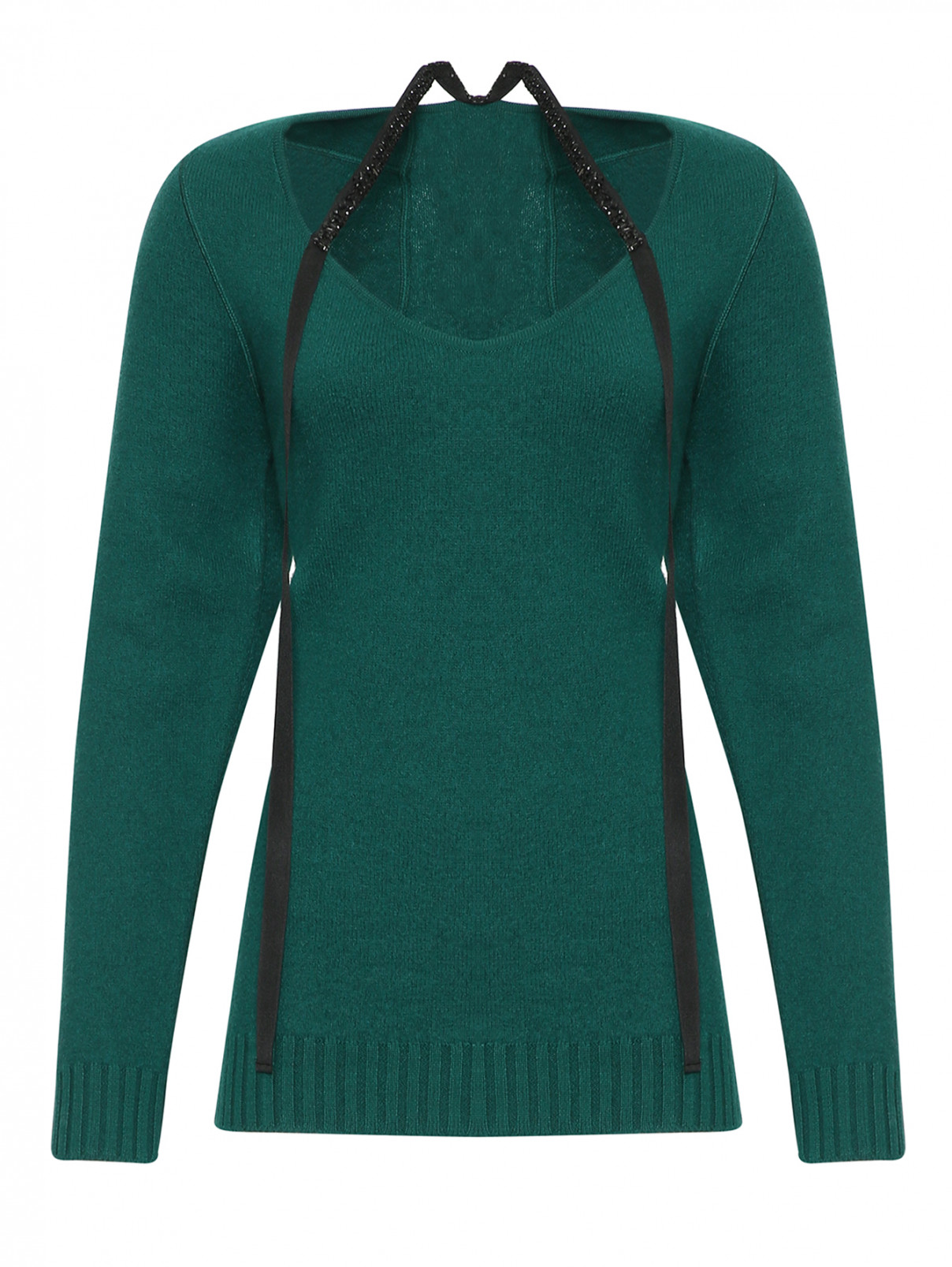Джемпер из шерсти декорированный стразами N21  –  Общий вид  – Цвет:  Зеленый