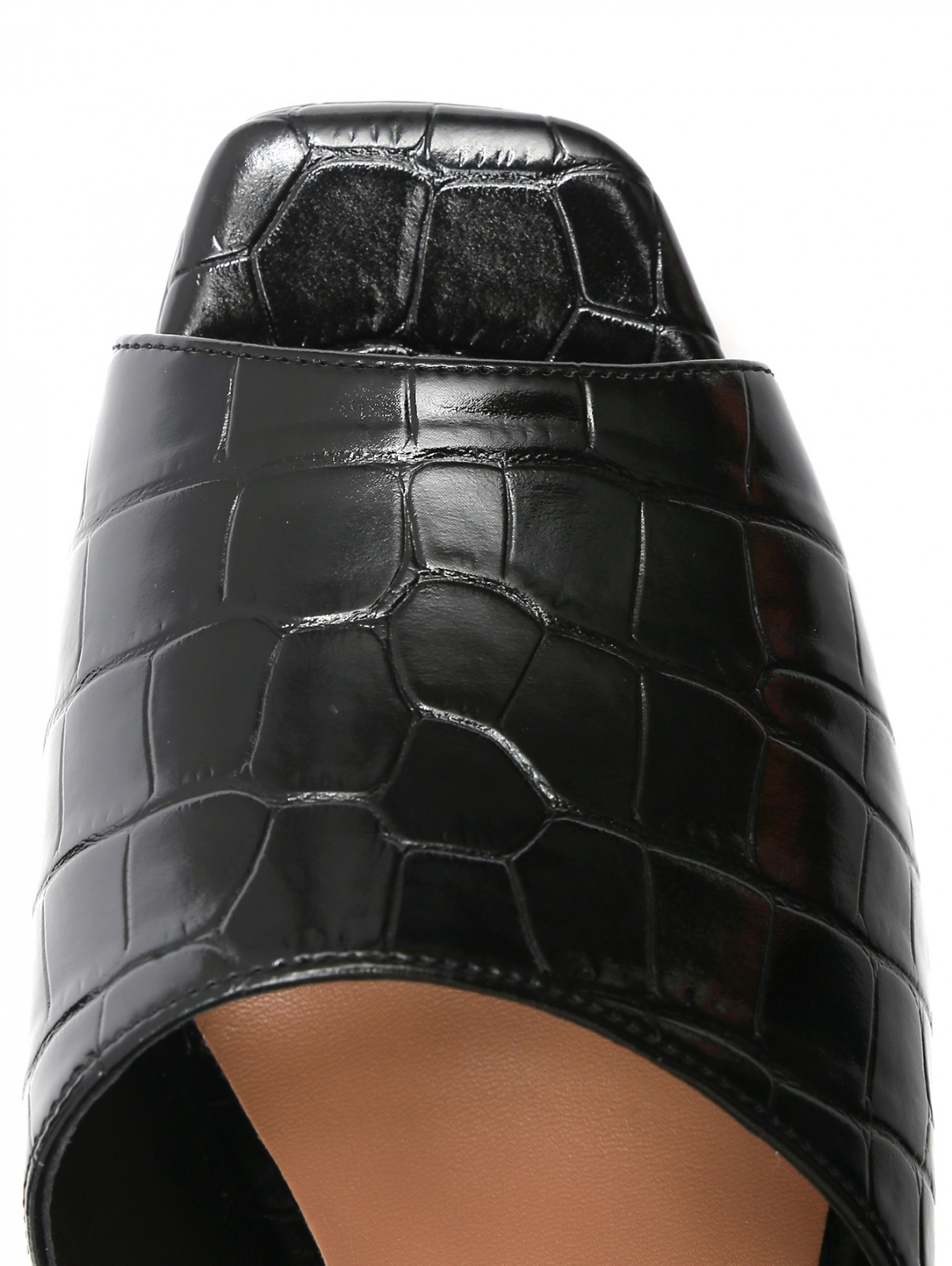 Босоножки с эффектом кожи крокодила на высоком каблуке Max&Co  –  Обтравка3  – Цвет:  Черный