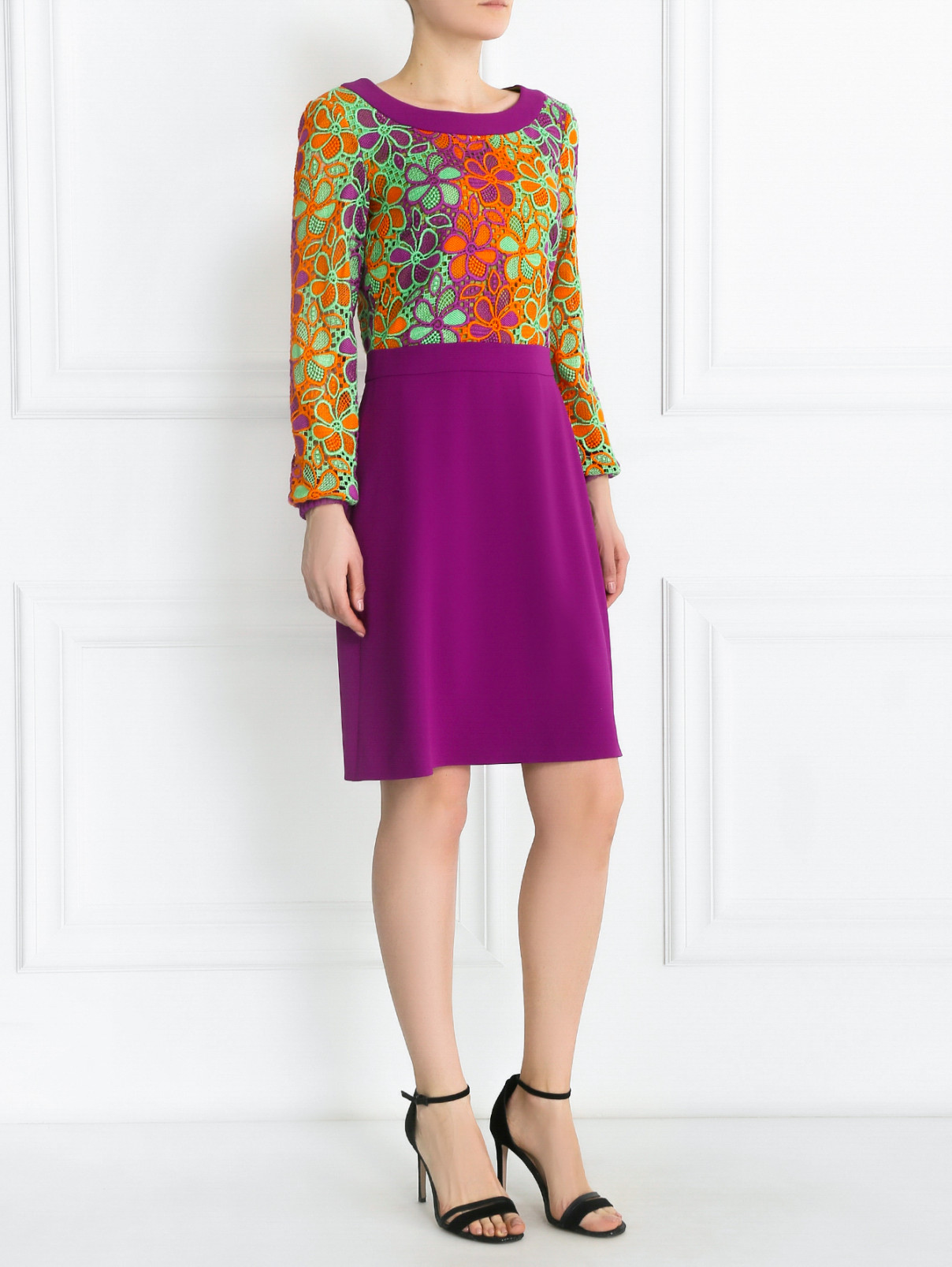 Платье-миди с кружевной отделкой Moschino Boutique  –  Модель Общий вид  – Цвет:  Мультиколор