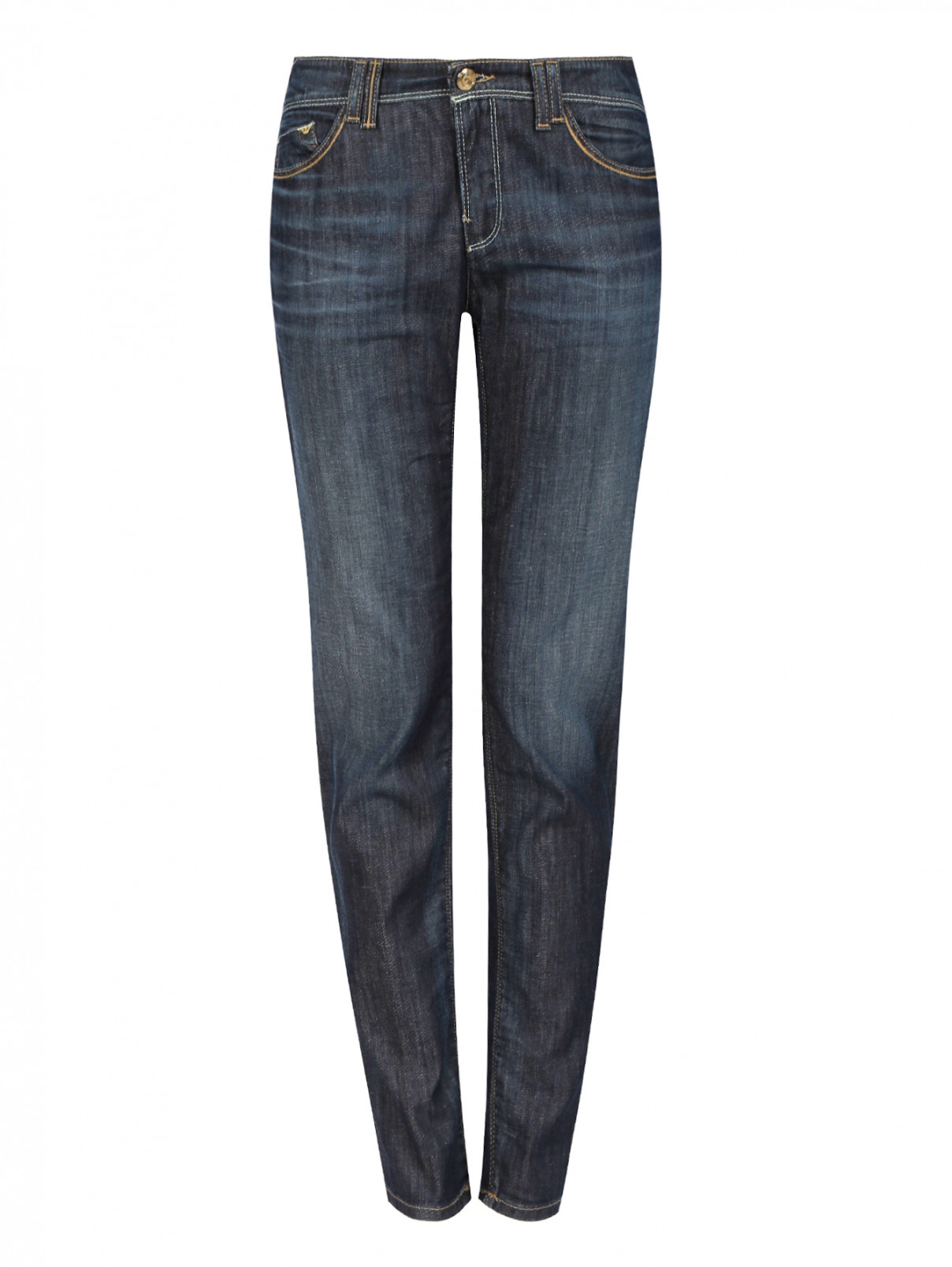 Узкие джинсы из потертого денима Armani Jeans  –  Общий вид  – Цвет:  Синий