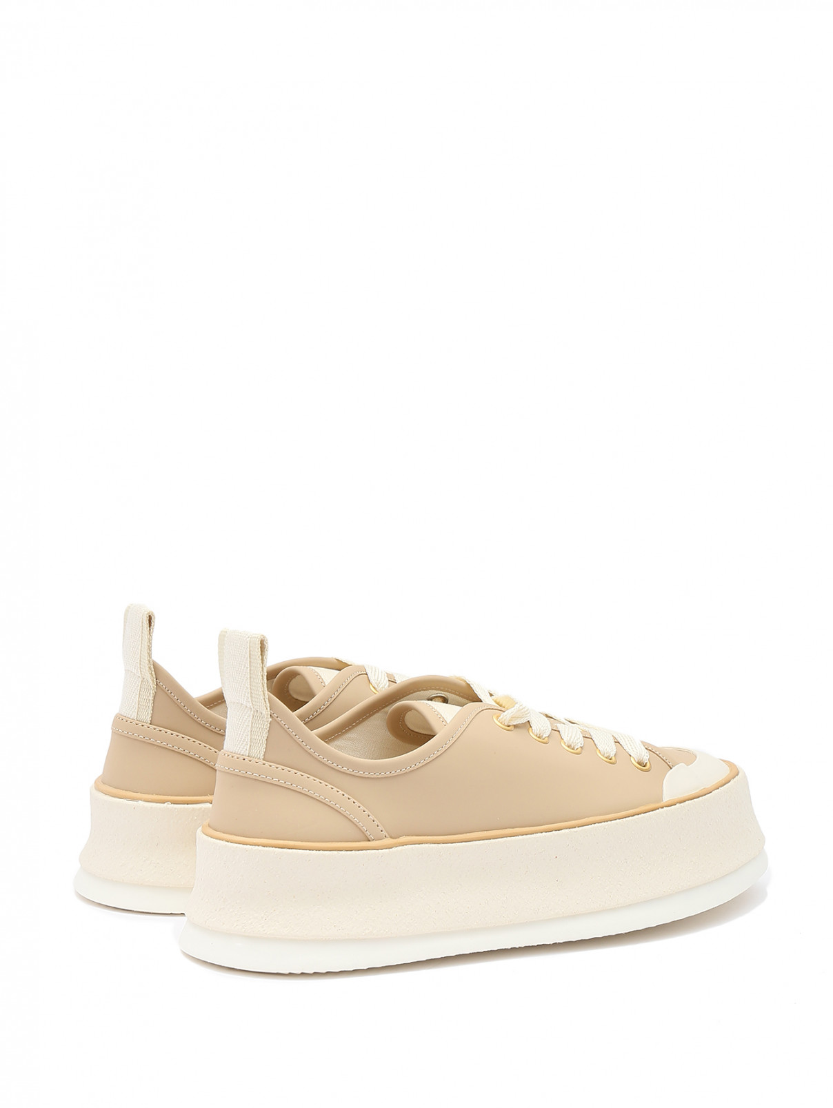Кроссовки из кожи на платформе Max Mara  –  Обтравка1  – Цвет:  Бежевый