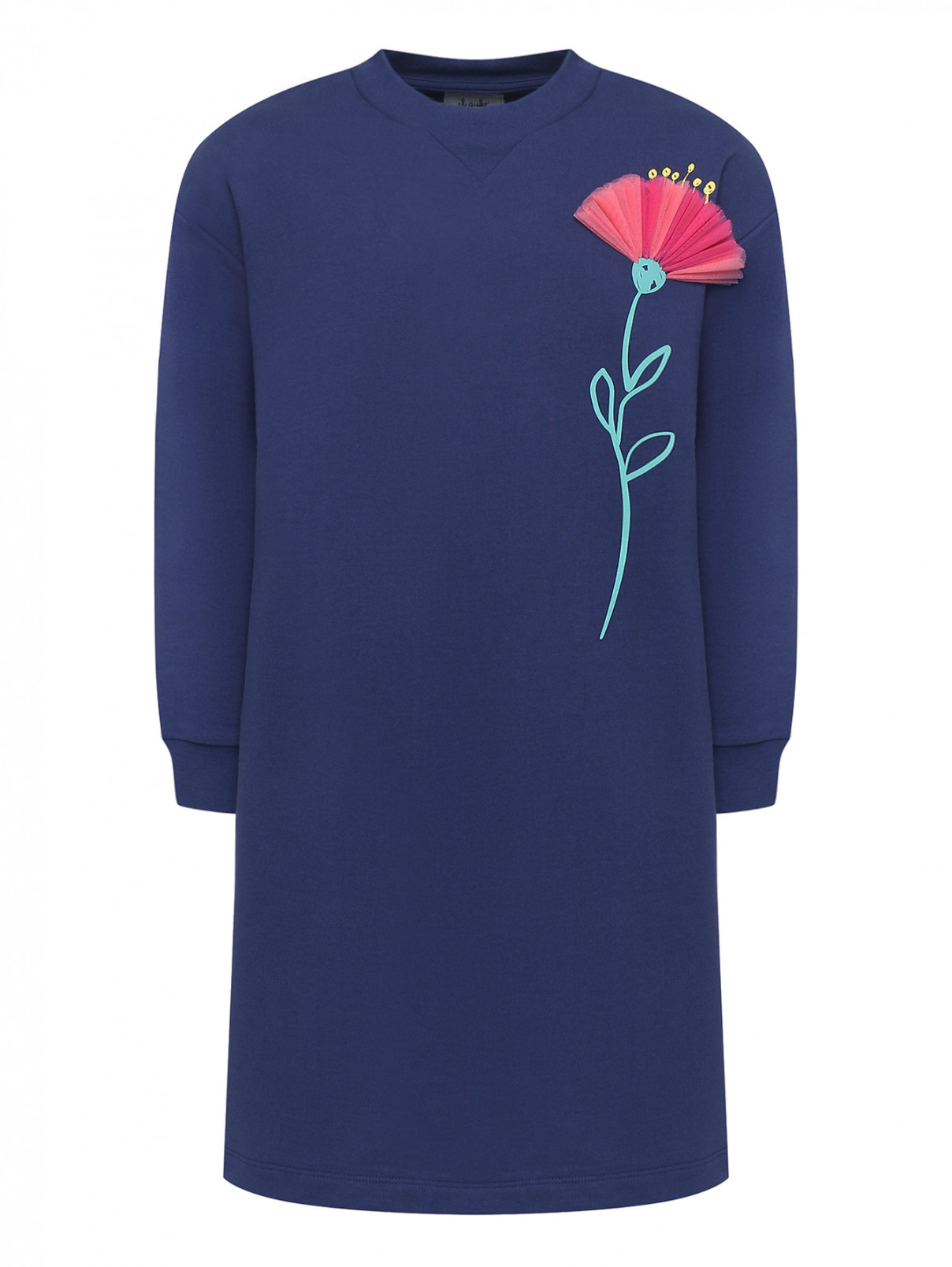 Трикотажное платье с аппликацией Il Gufo  –  Общий вид  – Цвет:  Синий