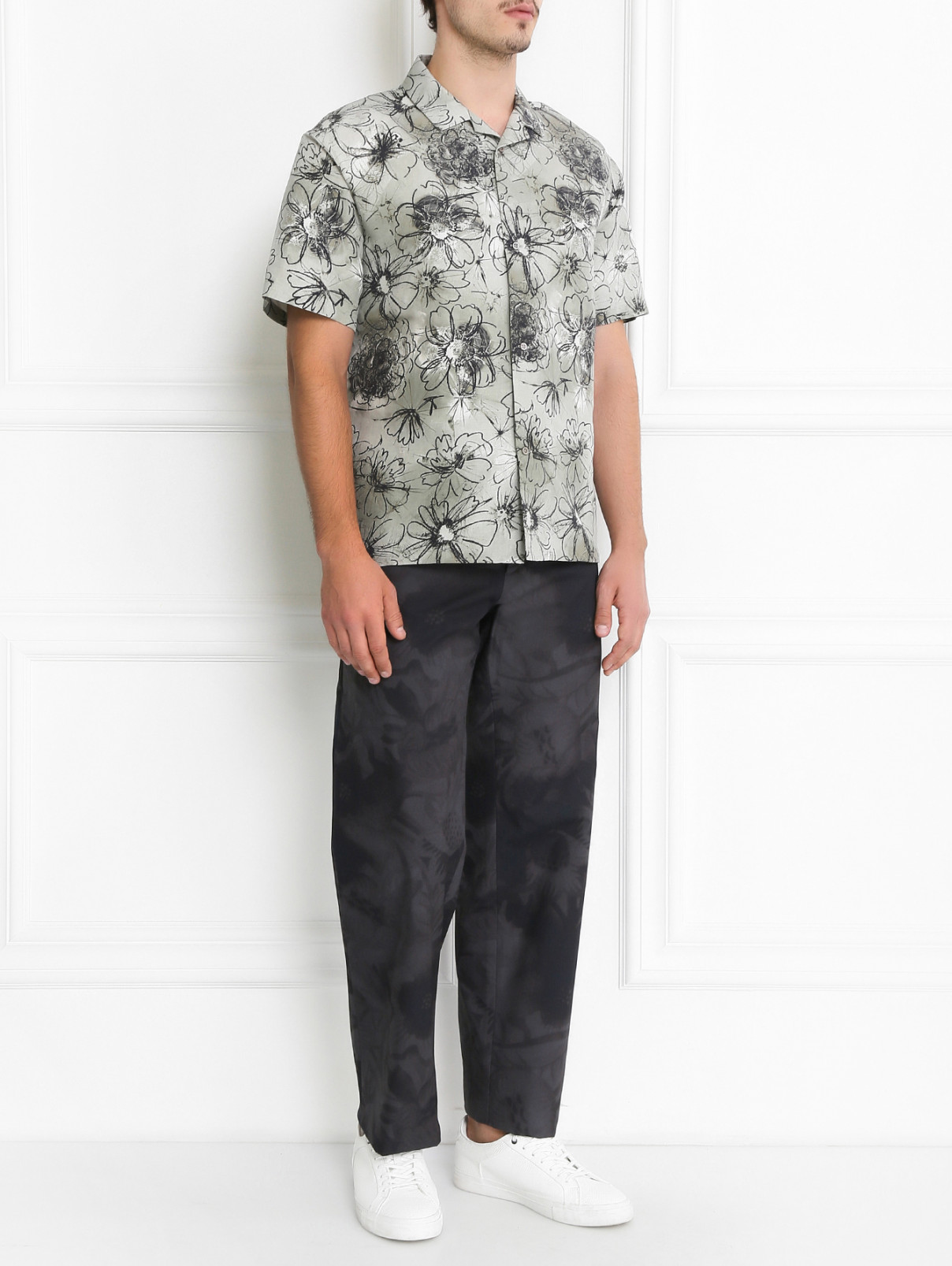 Рубашка с коротким рукавом из шелка и льна Jil Sander  –  Модель Общий вид  – Цвет:  Узор