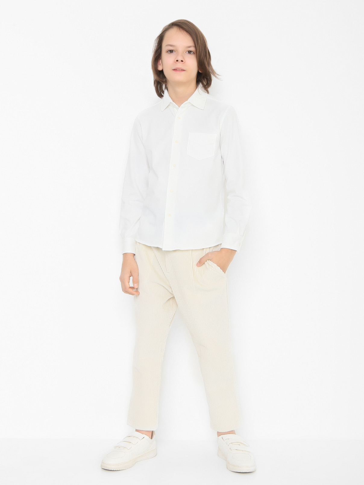 Рубашка из хлопка с карманом Aspesi  –  МодельОбщийВид  – Цвет:  Белый