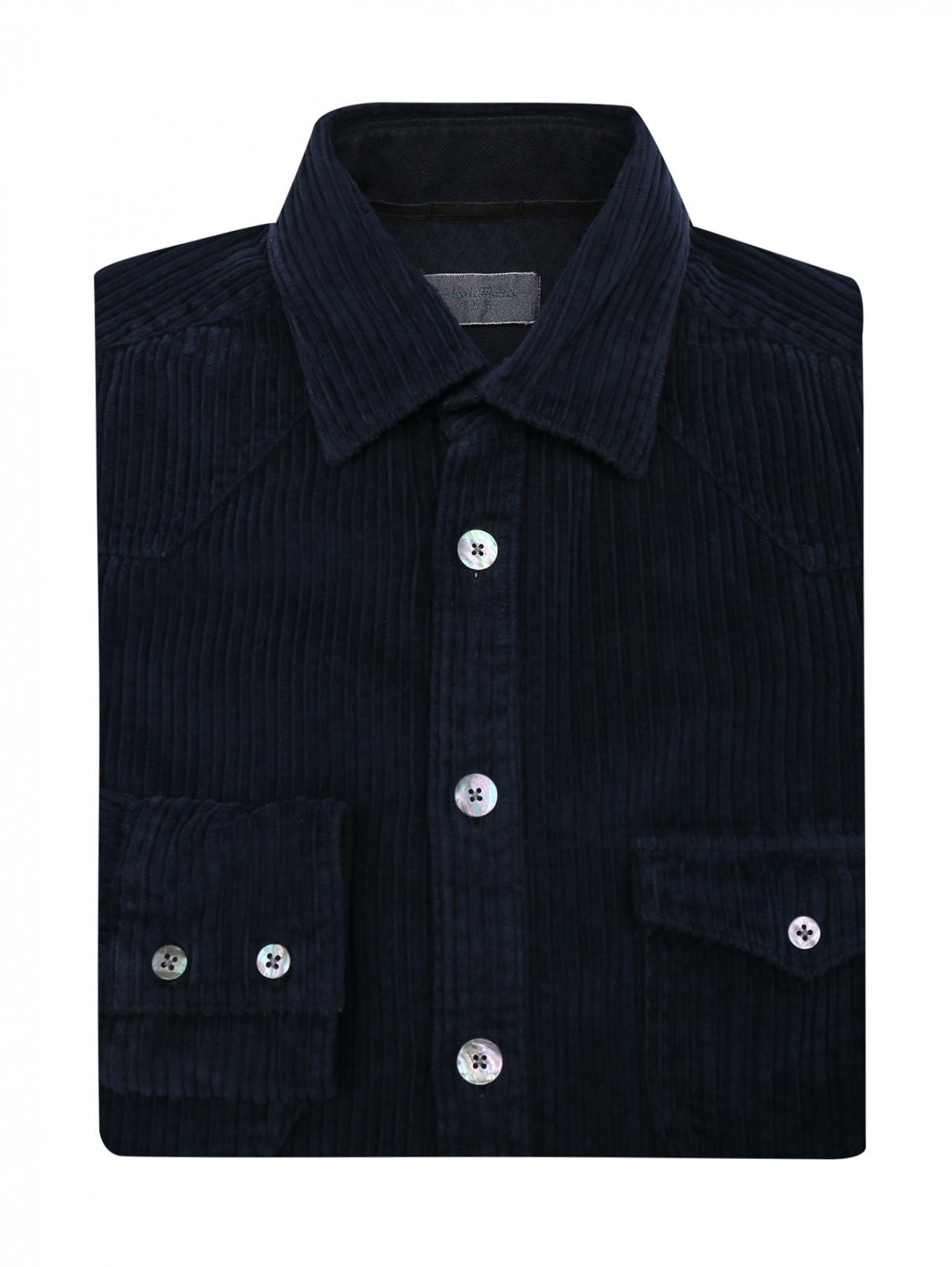 Вельветовая рубашка с накладными карманами Tintoria Mattei  –  Общий вид  – Цвет:  Синий