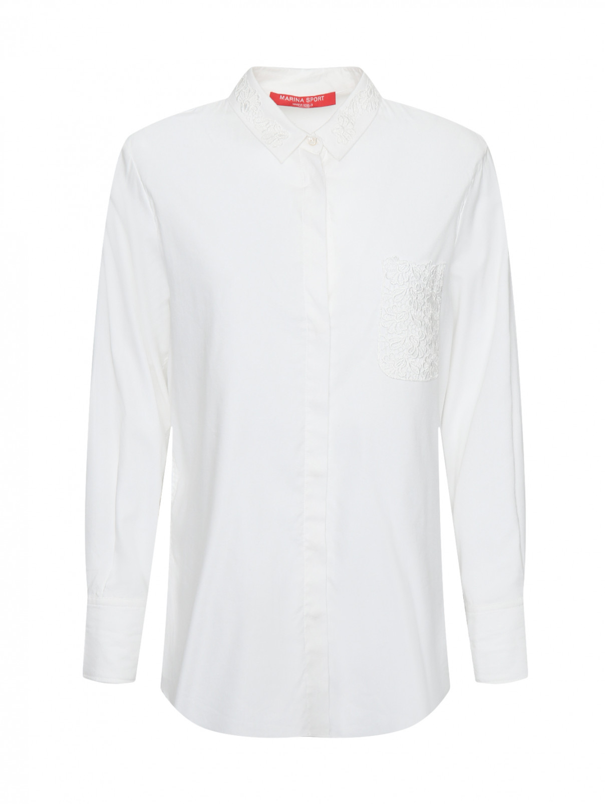 Блуза из хлопка с кружевной Marina Rinaldi  –  Общий вид  – Цвет:  Белый