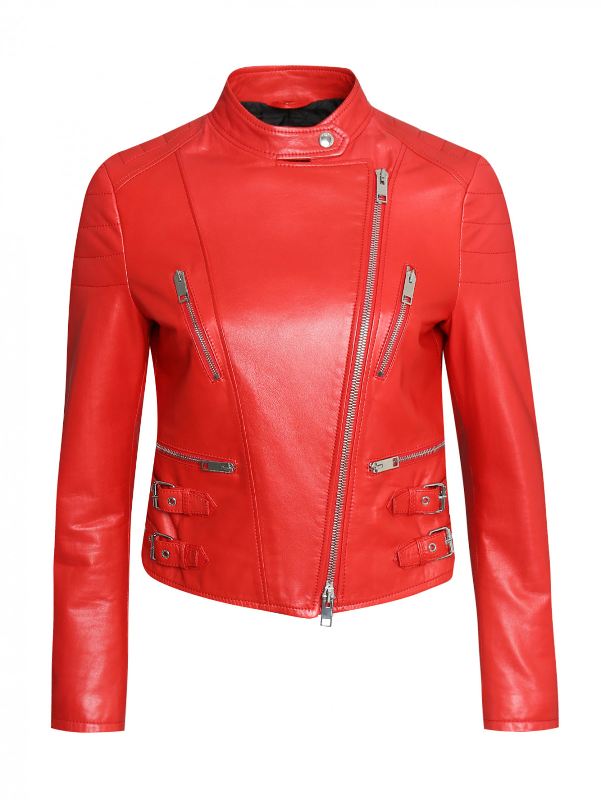 Куртка из кожи с карманами Ermanno Scervino  –  Общий вид  – Цвет:  Красный