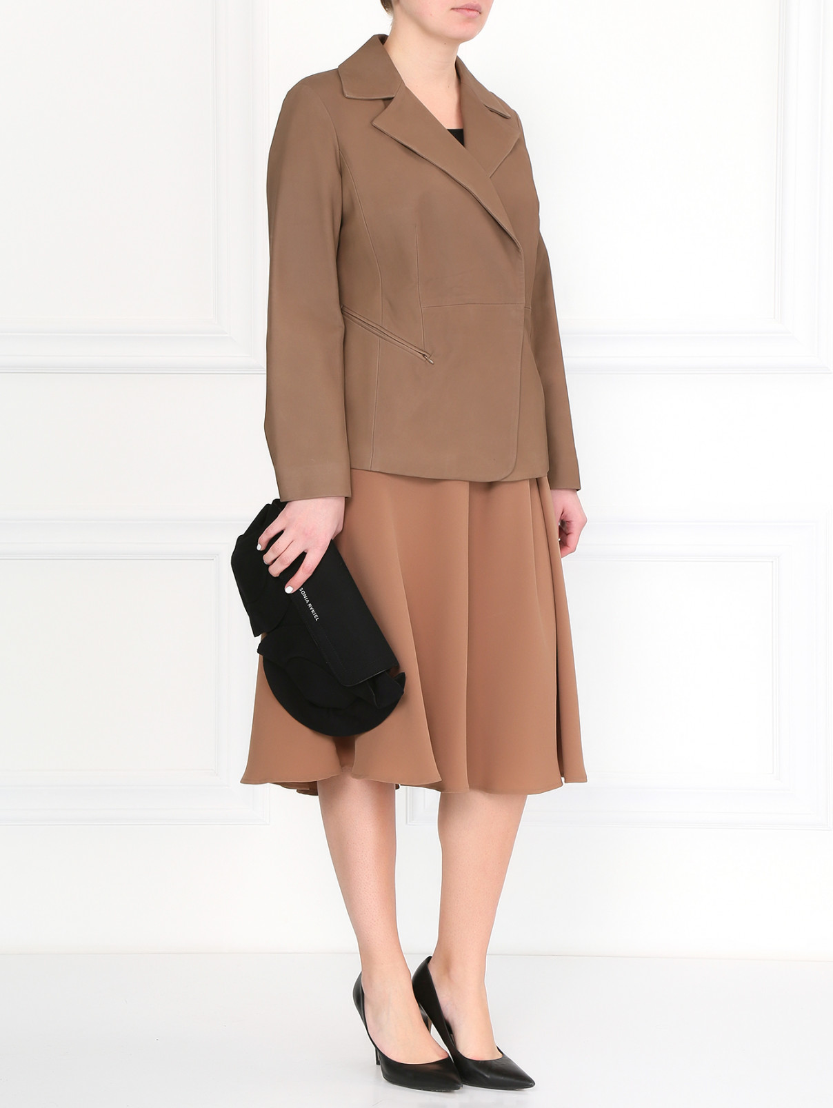 Куртка из кожи Marina Rinaldi  –  Модель Общий вид  – Цвет:  Бежевый