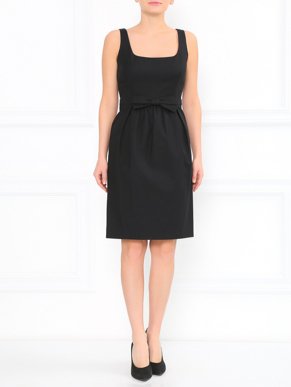 Платье из хлопка с декоративным бантом Moschino Cheap&Chic  –  Модель Общий вид  – Цвет:  Черный