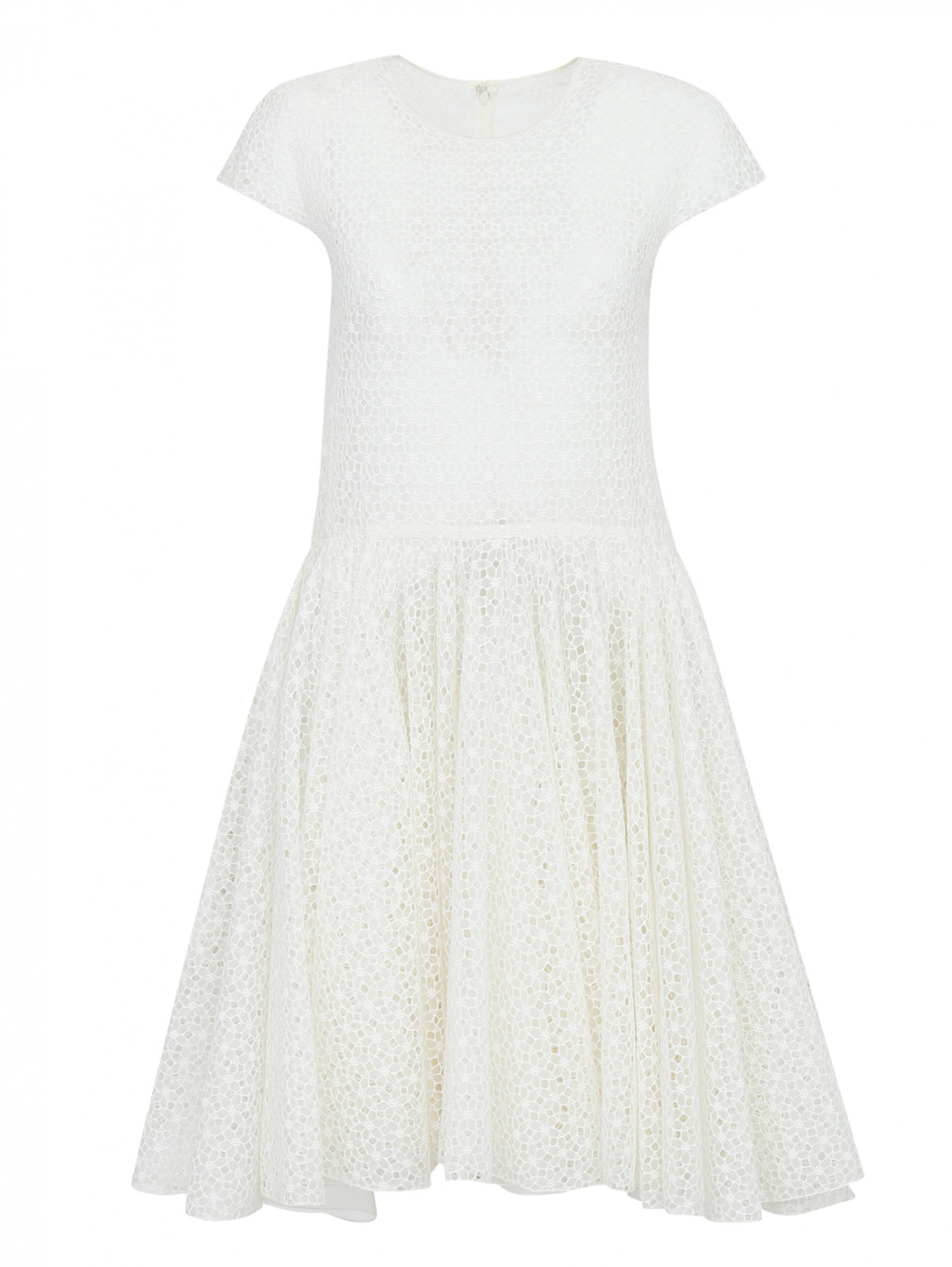 Платье-мини из хлопка и шелка с перфорацией Giambattista Valli  –  Общий вид  – Цвет:  Белый