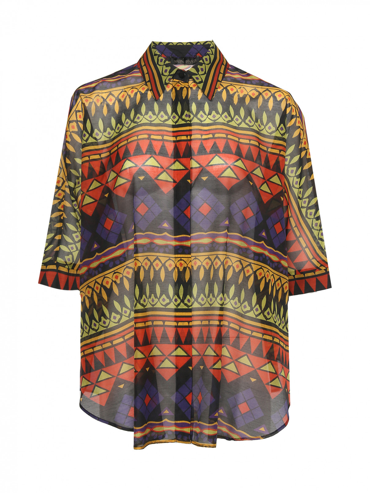Блуза из хлопка и шелка с узором Marina Rinaldi  –  Общий вид  – Цвет:  Узор