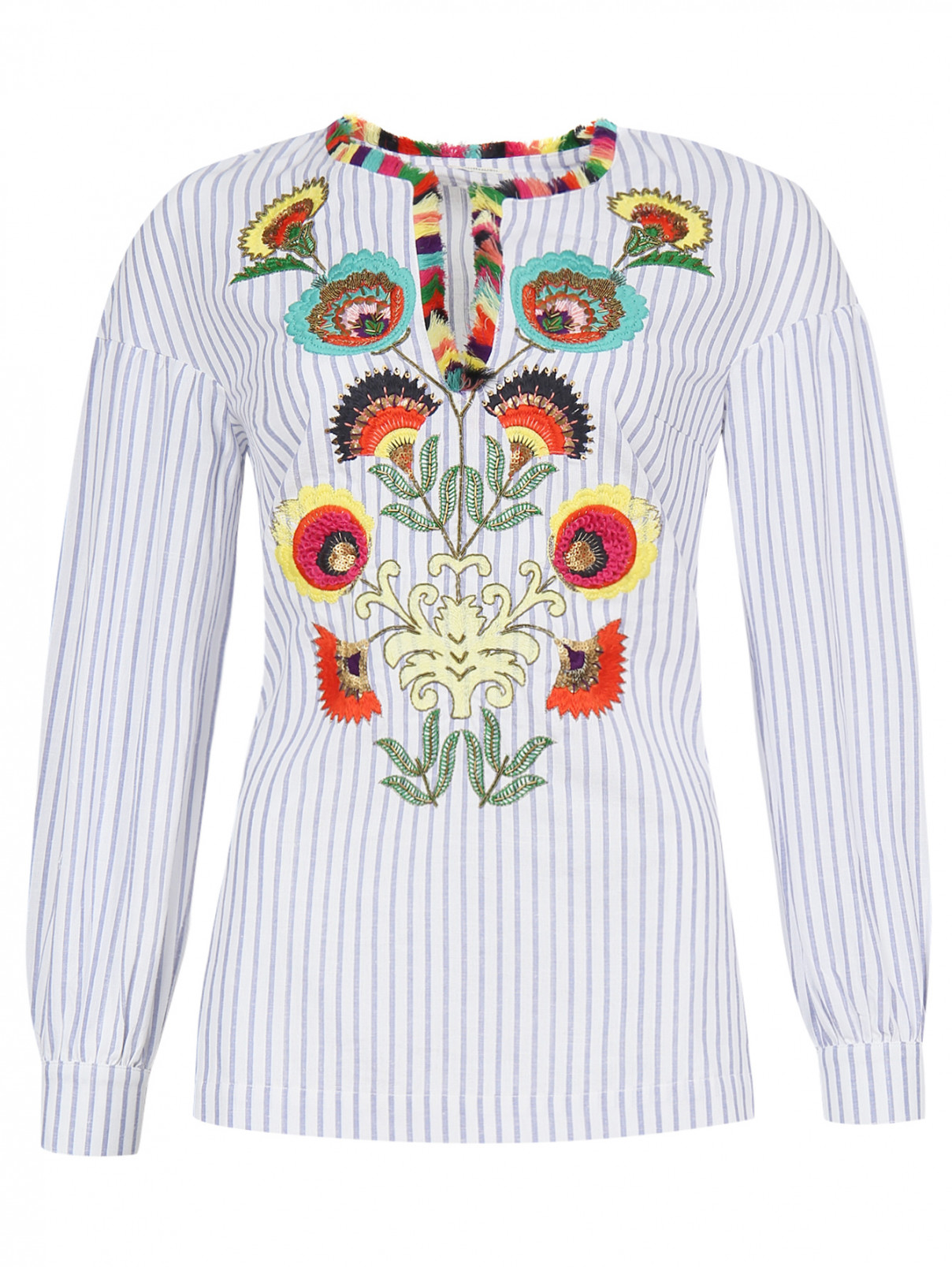 Блуза из хлопка с узором и декоративной отделкой Manoush  –  Общий вид  – Цвет:  Узор