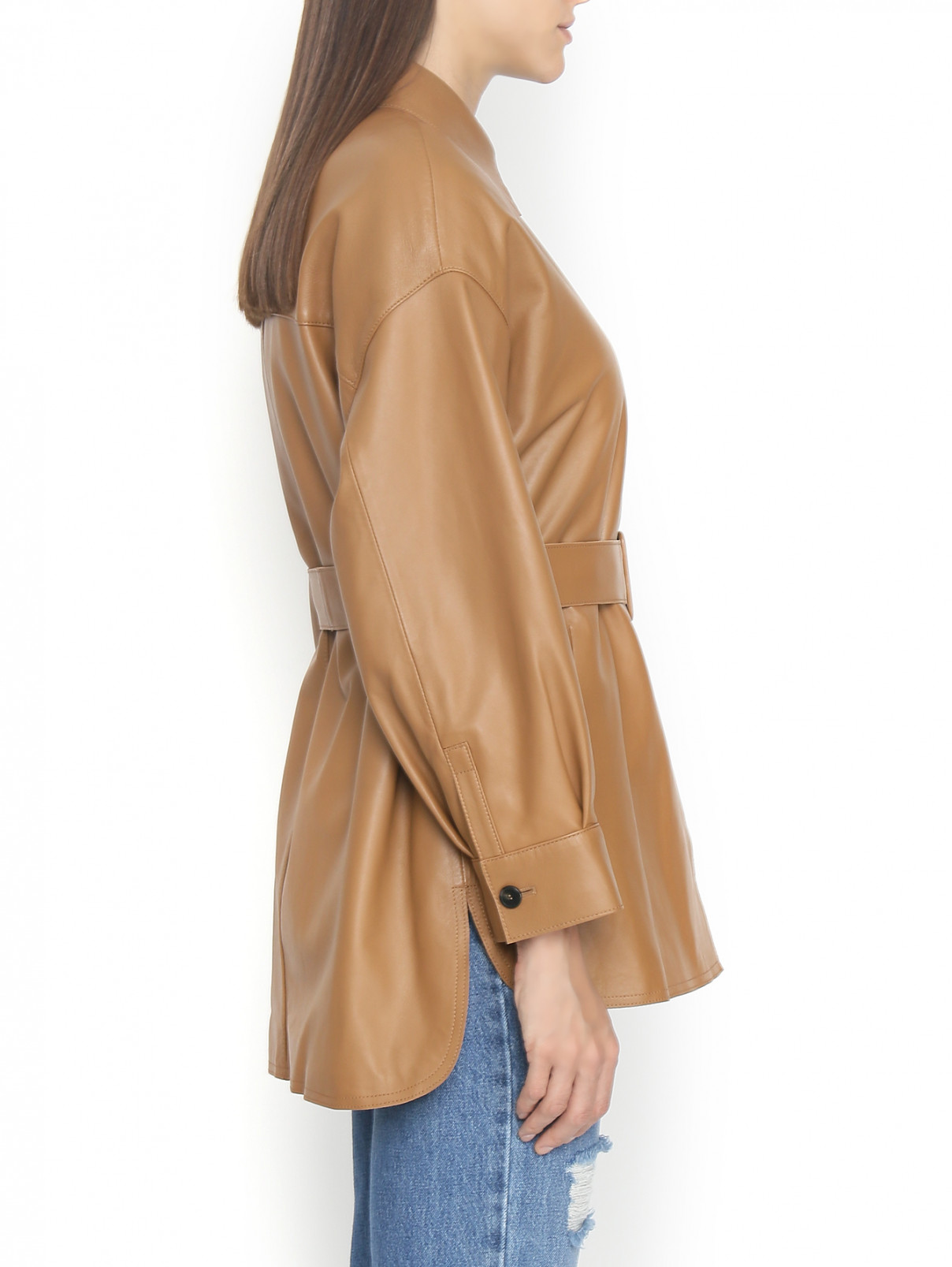 Куртка из гладкой кожи с поясом Weekend Max Mara  –  МодельВерхНиз2  – Цвет:  Бежевый