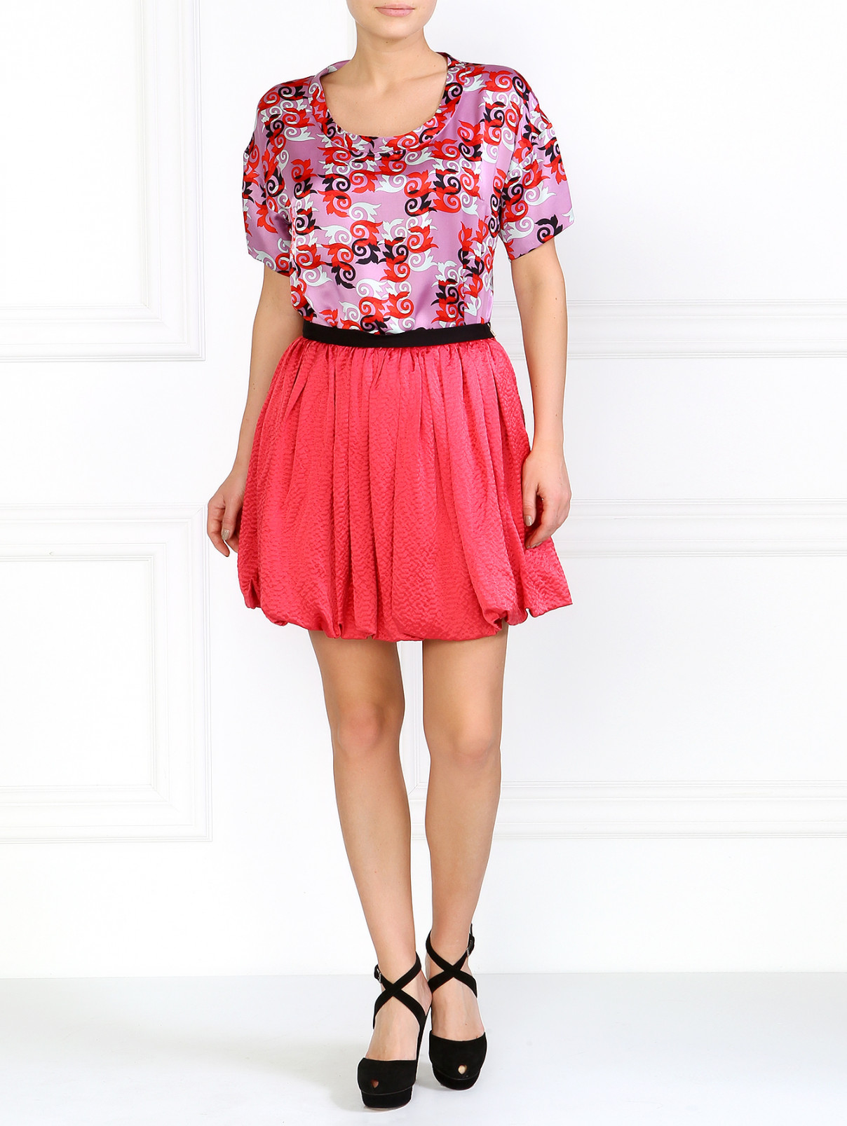Шелковая мини-юбка Sandro  –  Модель Общий вид  – Цвет:  Розовый