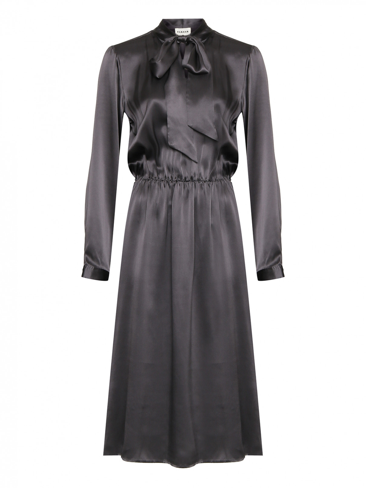 Платье-макси из шелка с бантом P.A.R.O.S.H.  –  Общий вид  – Цвет:  Черный