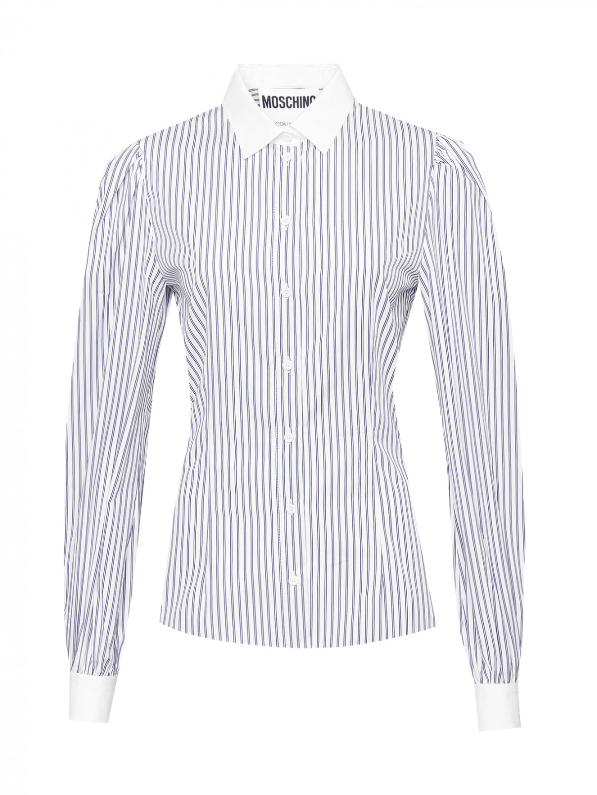 Рубашка из хлопка в полоску Moschino  –  Общий вид  – Цвет:  Белый