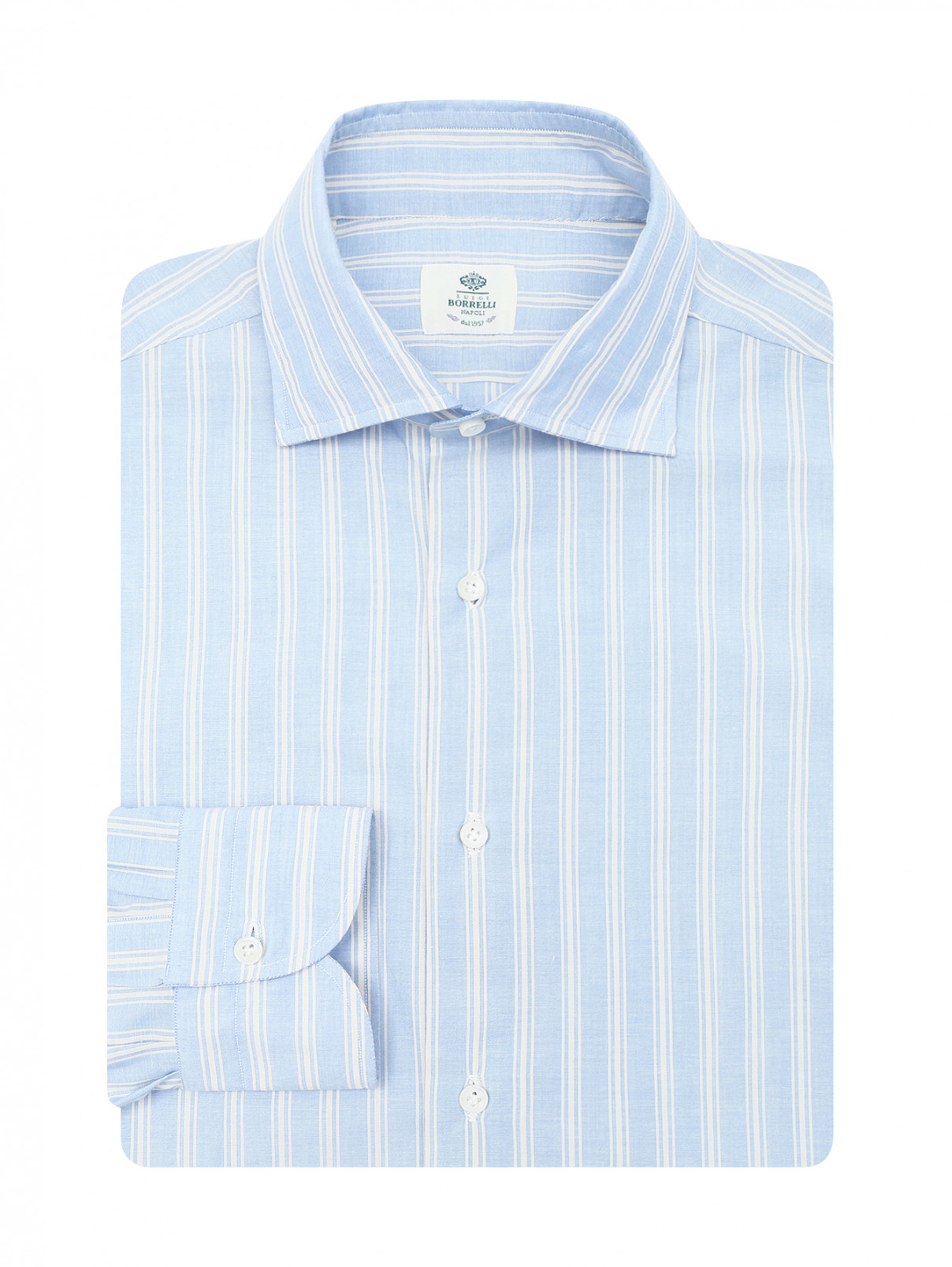 Рубашка из хлопка с узором полоска Borrelli  –  Общий вид  – Цвет:  Синий