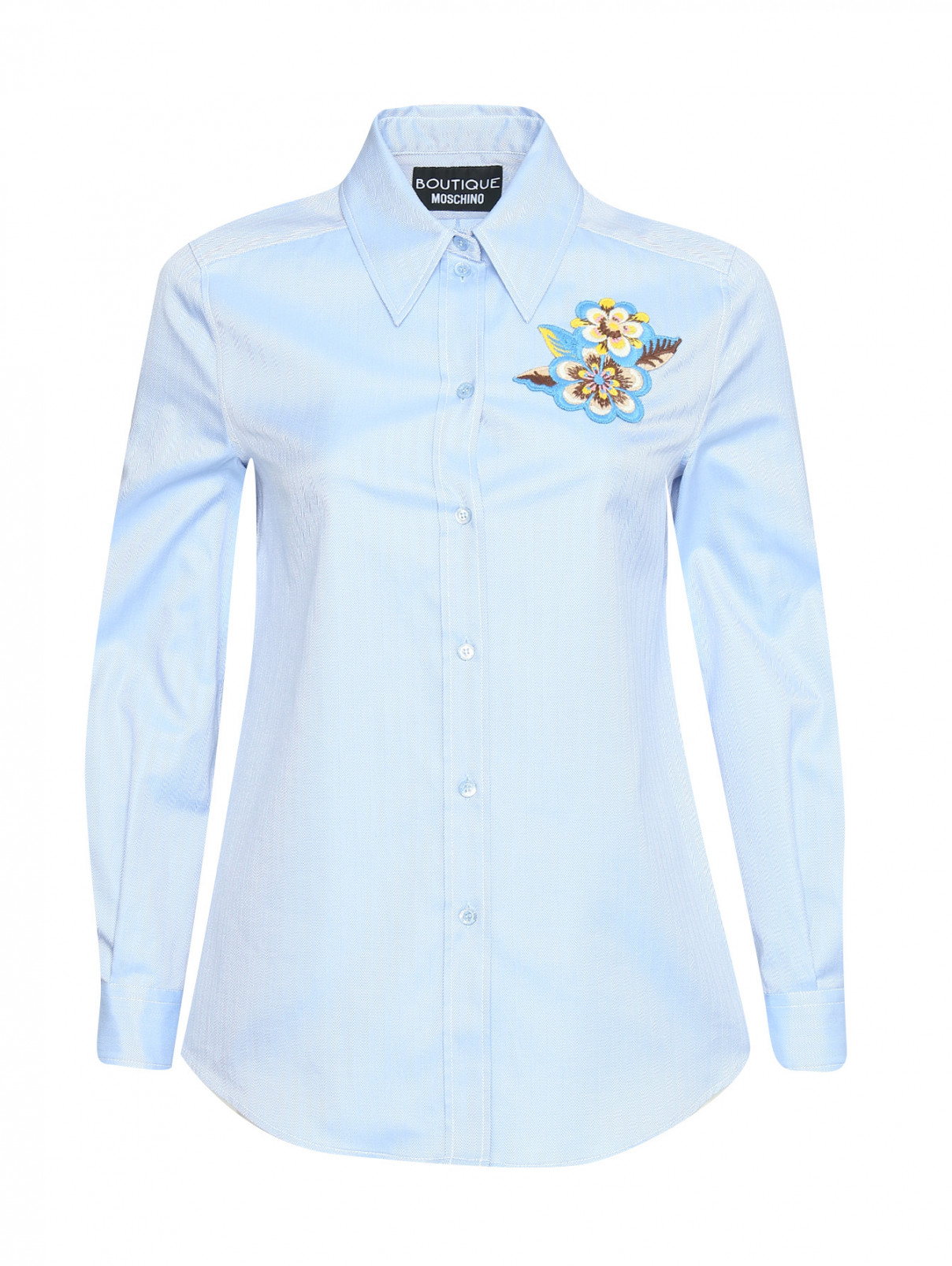 Рубашка из хлопка с аппликацией Moschino Boutique  –  Общий вид  – Цвет:  Синий