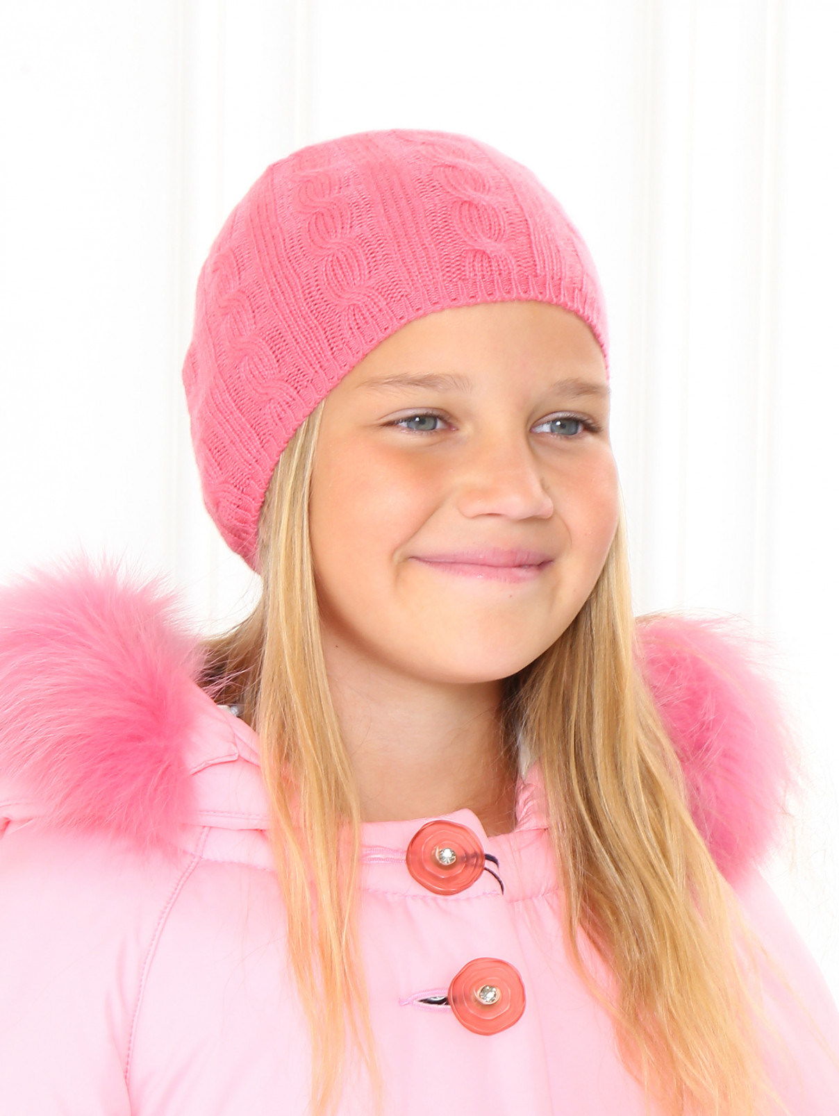 Шапка из кашемира фактурной вязки Aurora  –  Модель Общий вид  – Цвет:  Розовый
