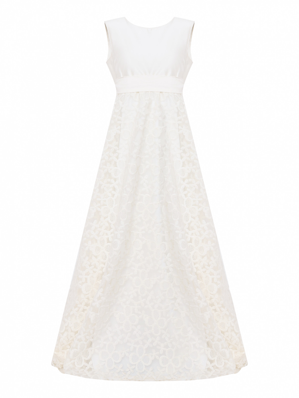Платье шелковое с ажурной юбкой Nicki Macfarlane  –  Общий вид  – Цвет:  Белый