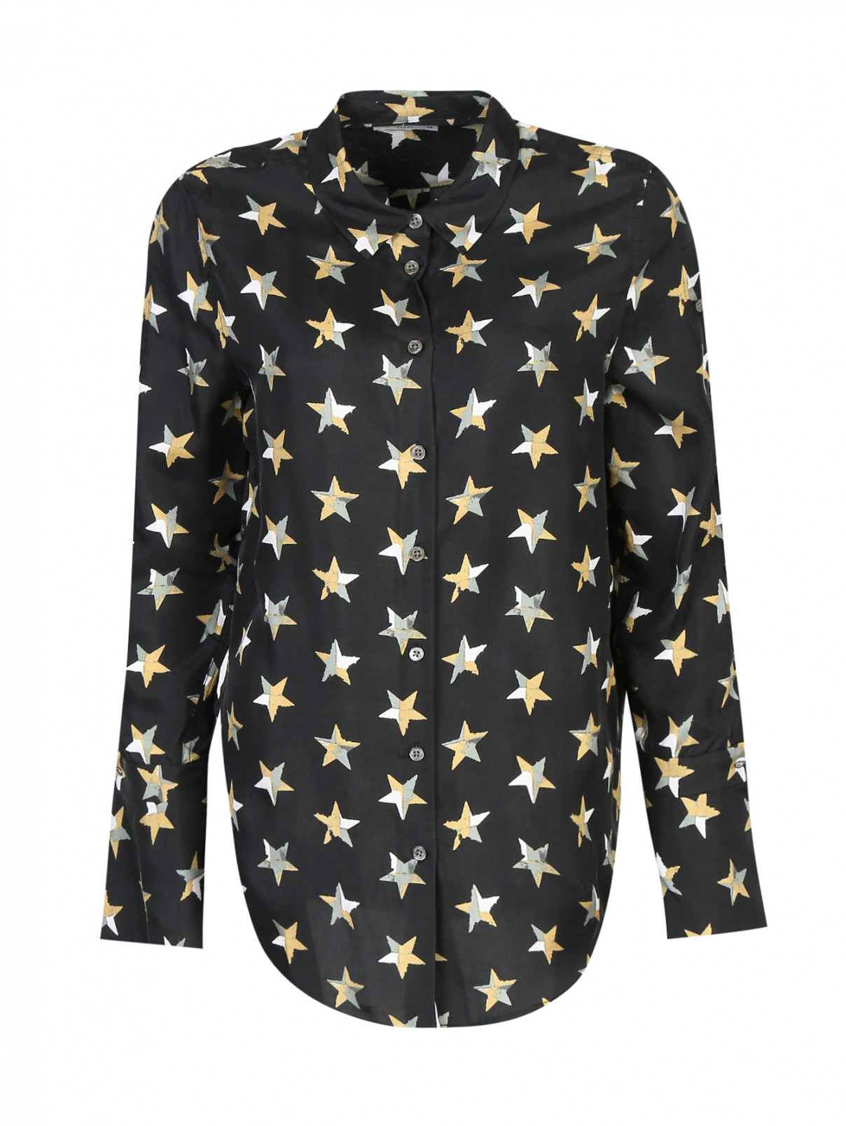 Блуза из шелка с принтом и пуговицами по бокам Equipment  –  Общий вид  – Цвет:  Черный