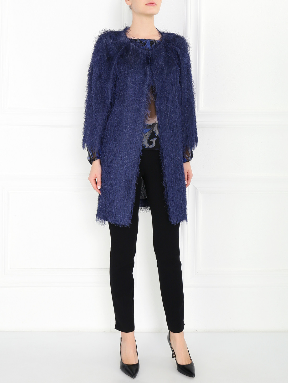 Легкое пальто из полиэстера с декоративной отделкой L'Autre Chose  –  Модель Общий вид  – Цвет:  Синий