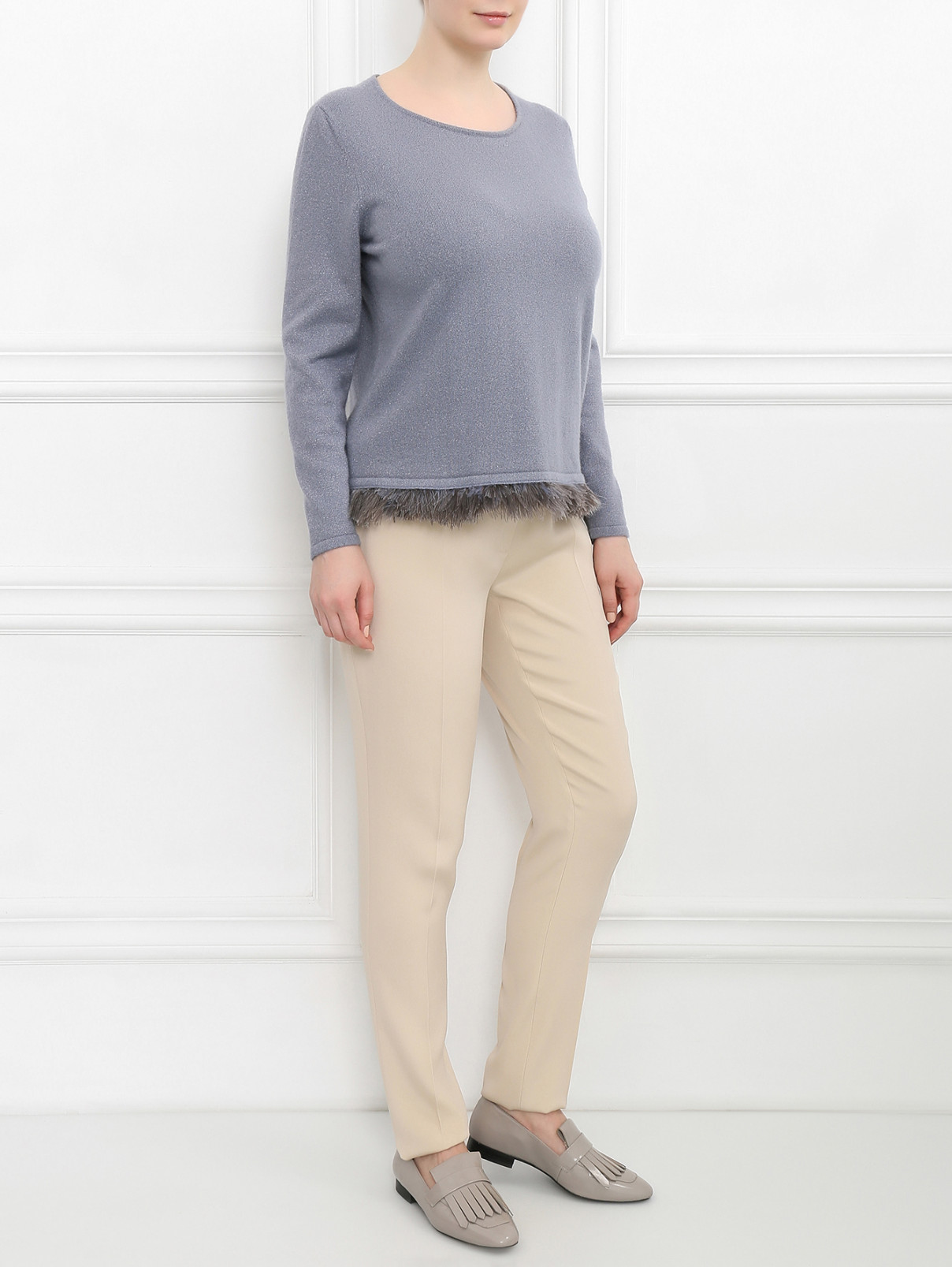 Узкие брюки со стрелками Marina Rinaldi  –  Модель Общий вид  – Цвет:  Бежевый