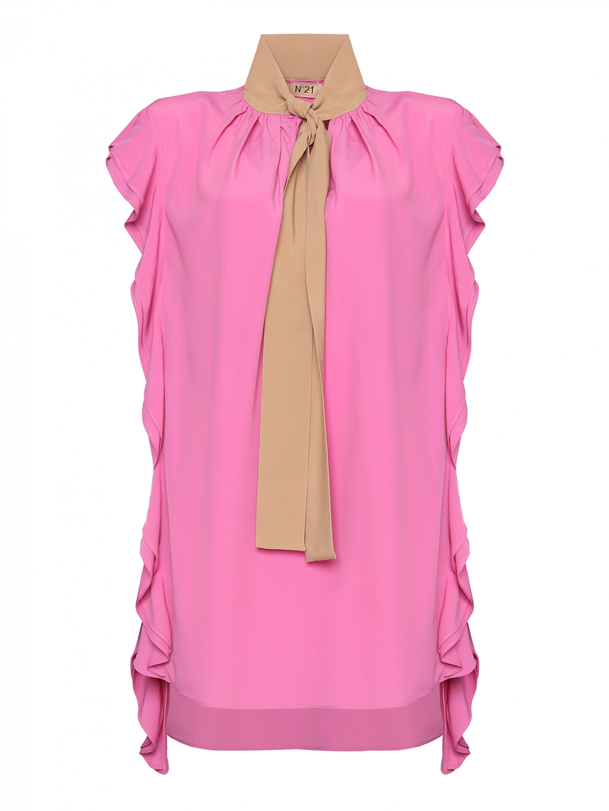 Платье прямого силуэта с контрастным воротником N21  –  Общий вид  – Цвет:  Розовый