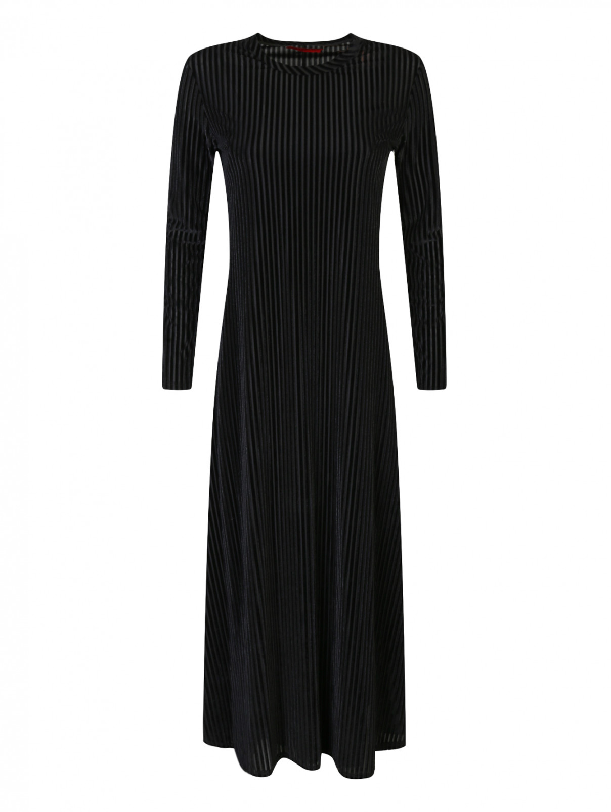 Трикотажное платье с узором "полоска" Max&Co  –  Общий вид  – Цвет:  Черный