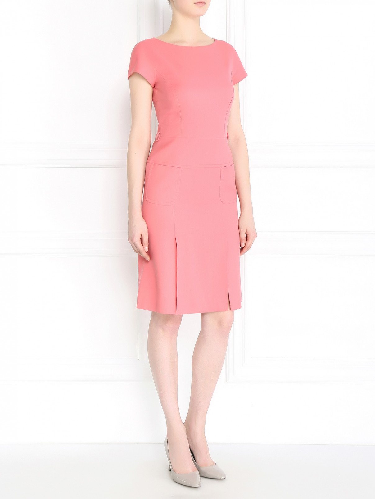 Платье-футляр из хлопка с накладными карманами Alberta Ferretti  –  Модель Общий вид  – Цвет:  Розовый
