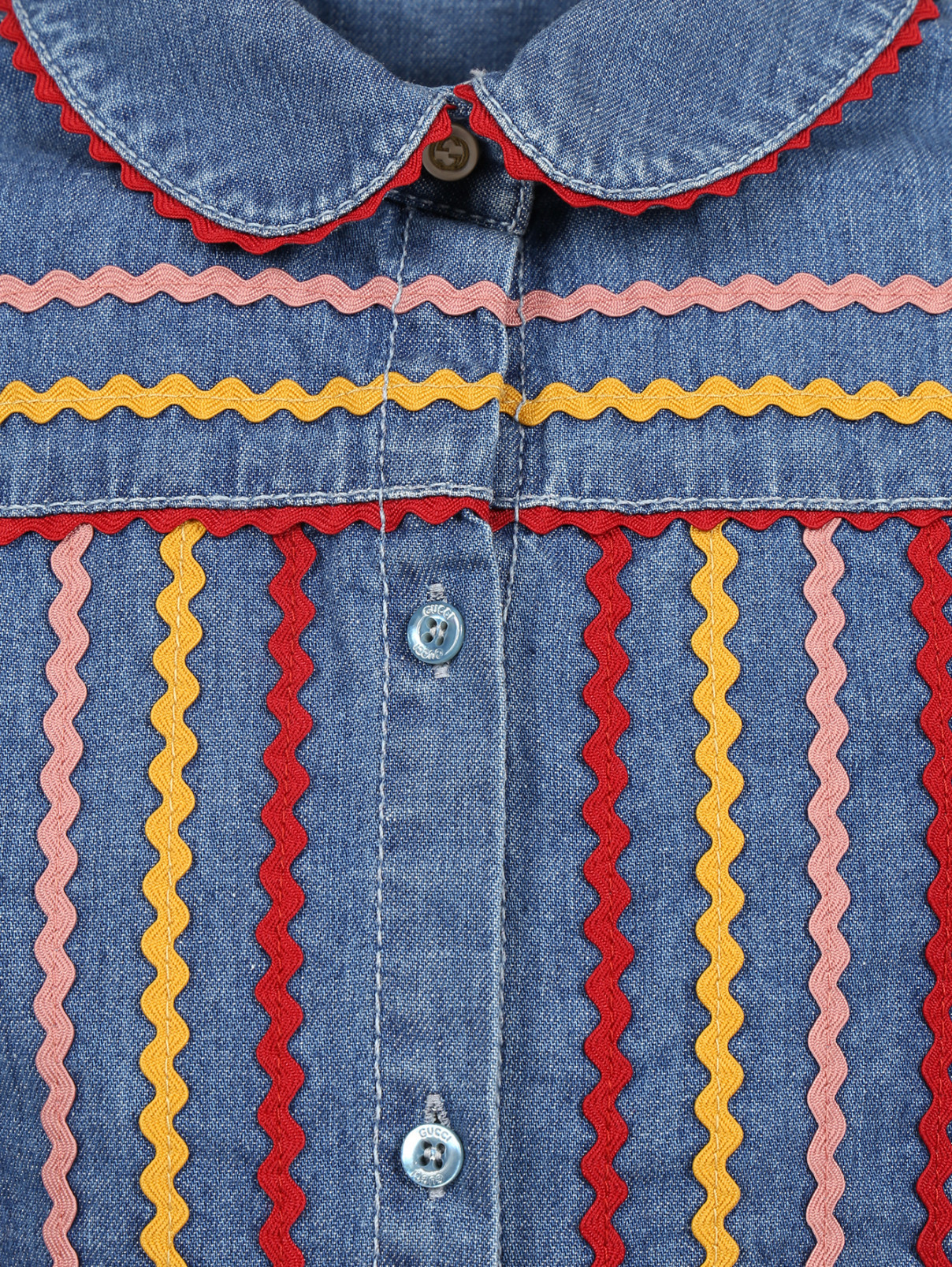 Рубашка из денима с контрастной отделкой Gucci  –  Деталь  – Цвет:  Синий