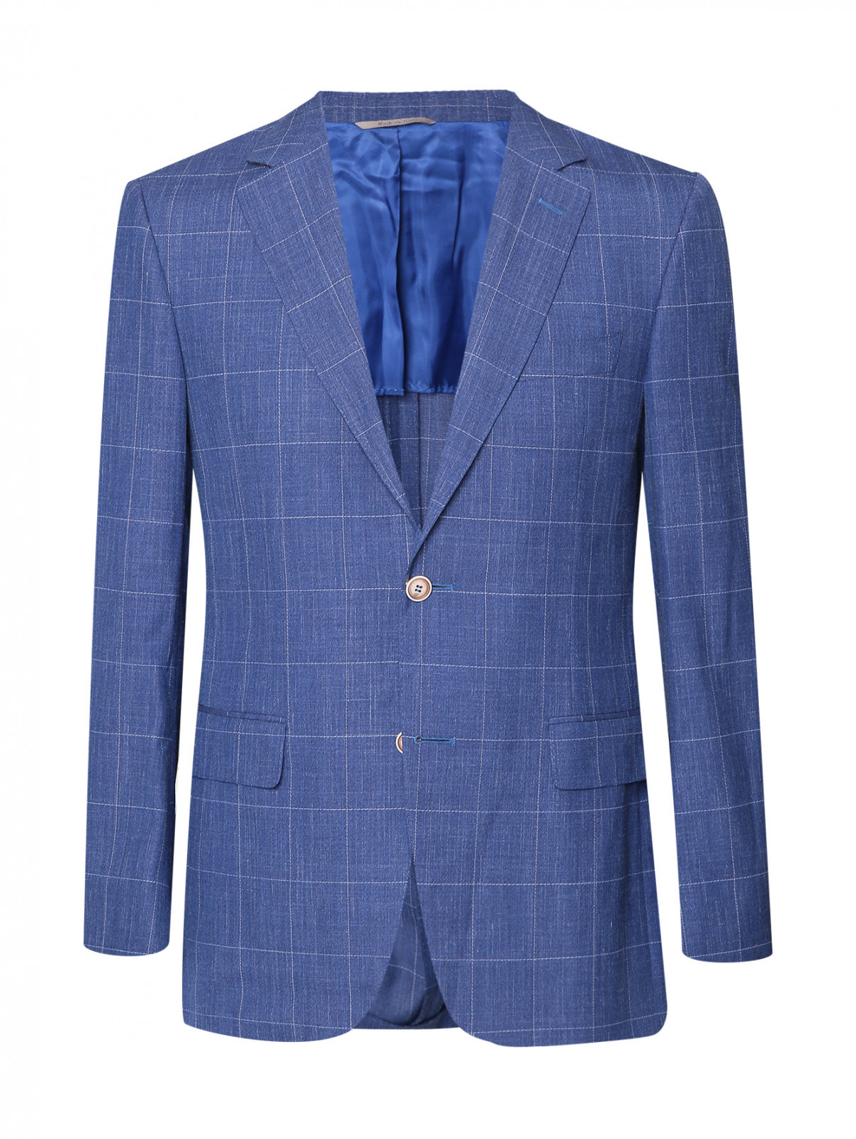 Пиджак из шерсти с узором клетка Canali  –  Общий вид  – Цвет:  Синий