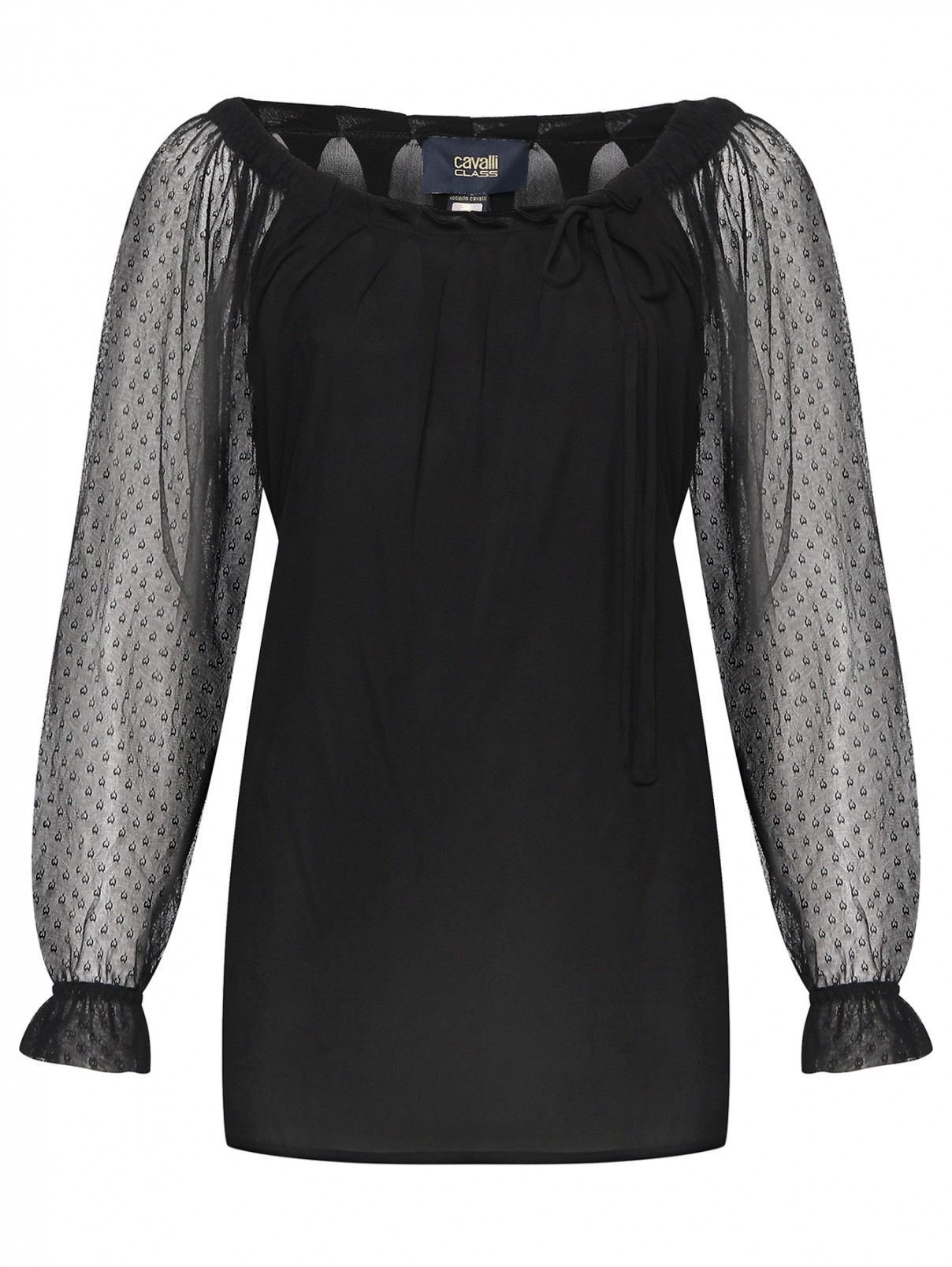 Блуза из вискозы комбинированная Cavalli class  –  Общий вид  – Цвет:  Черный