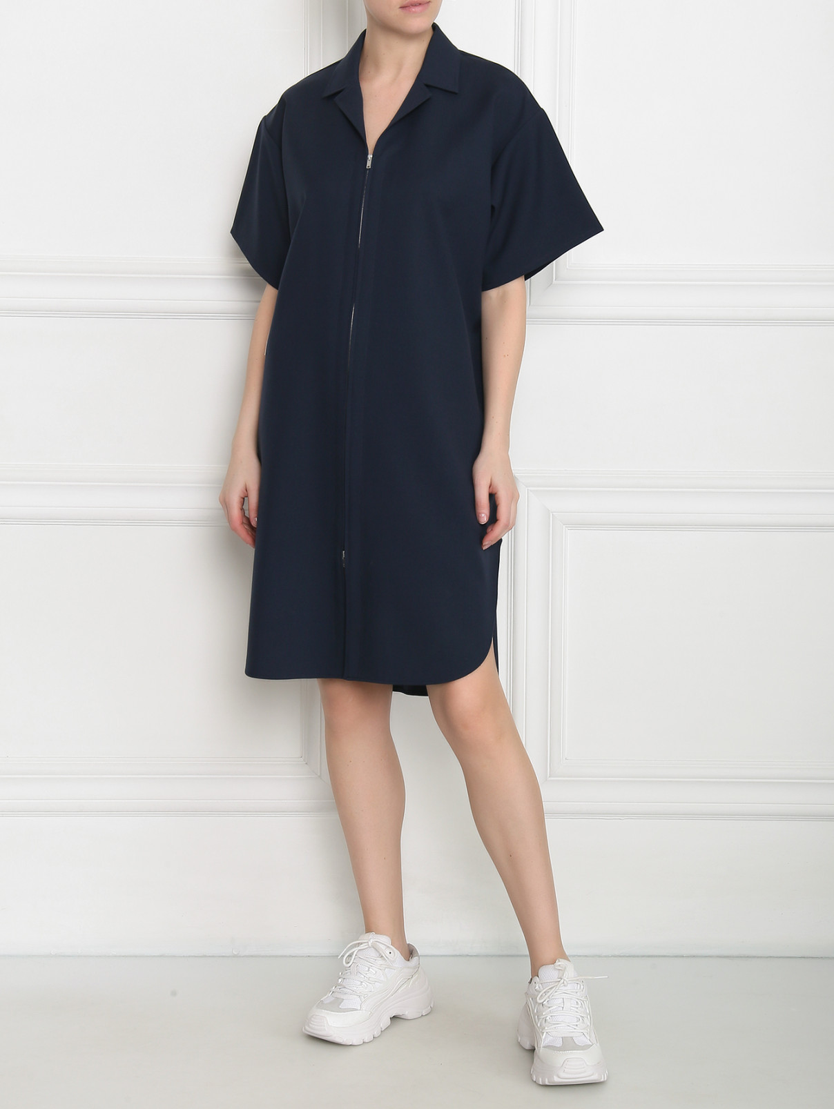 Платье из шерсти на молнии Jil Sander  –  МодельОбщийВид  – Цвет:  Синий