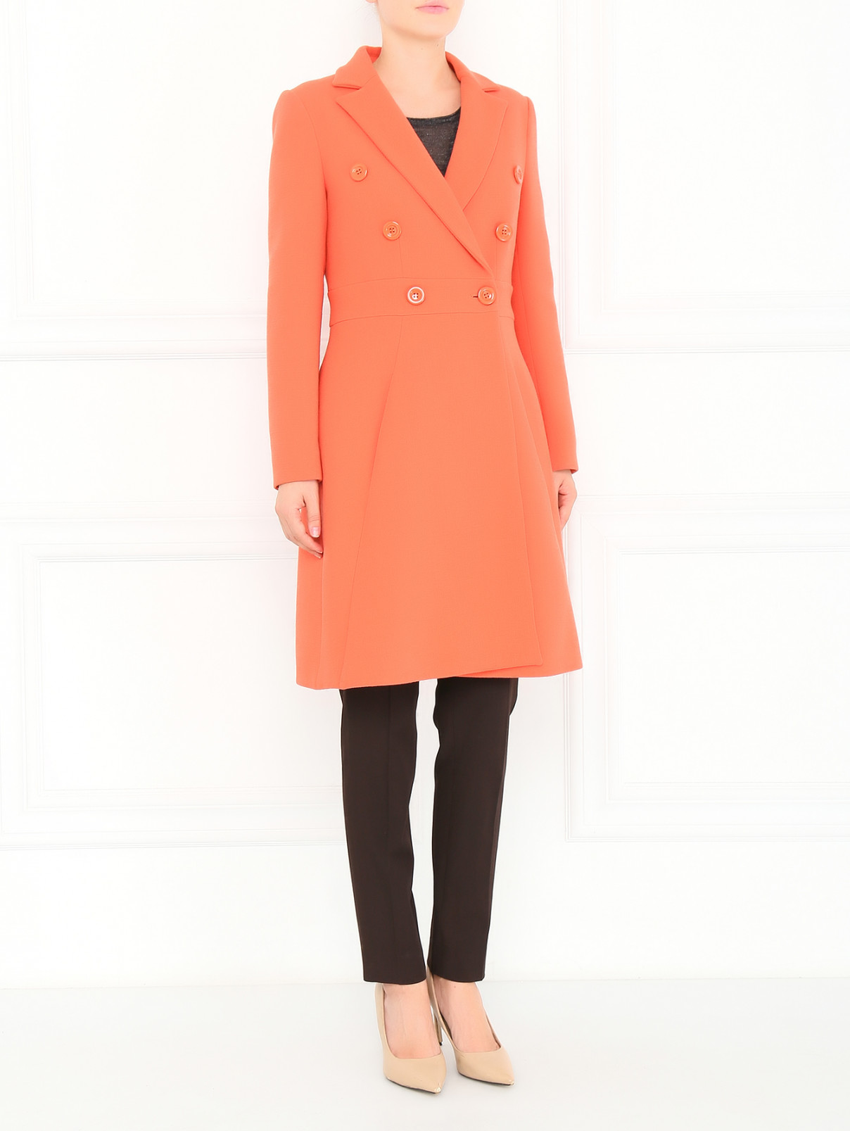 Пальто из шерсти Moschino  –  Модель Общий вид  – Цвет:  Красный