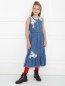 Платье из денима с кружевной аппликацией Ermanno Scervino Junior  –  МодельОбщийВид