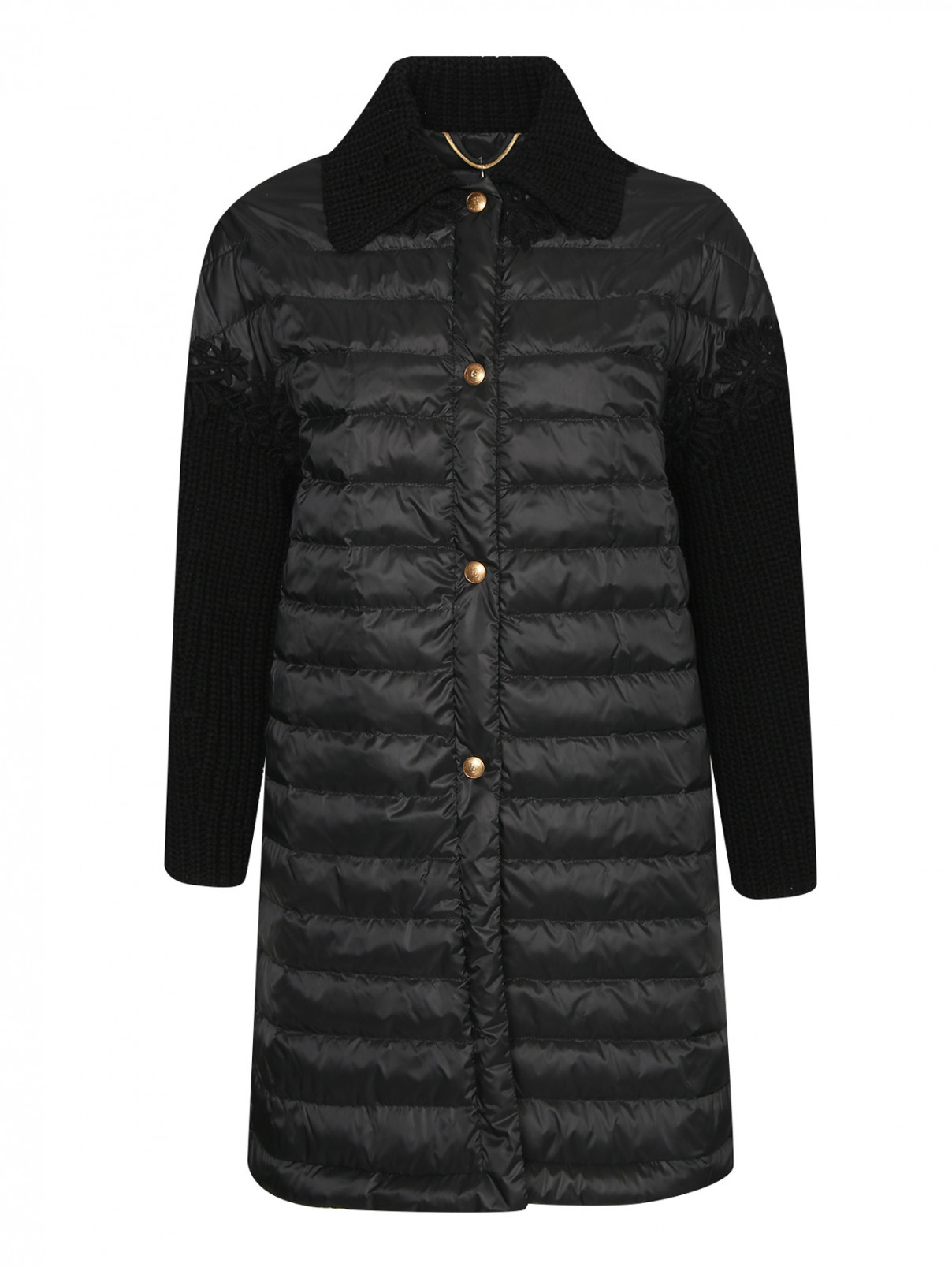 Комбинированная куртка с аппликацией Ermanno Scervino  –  Общий вид  – Цвет:  Черный