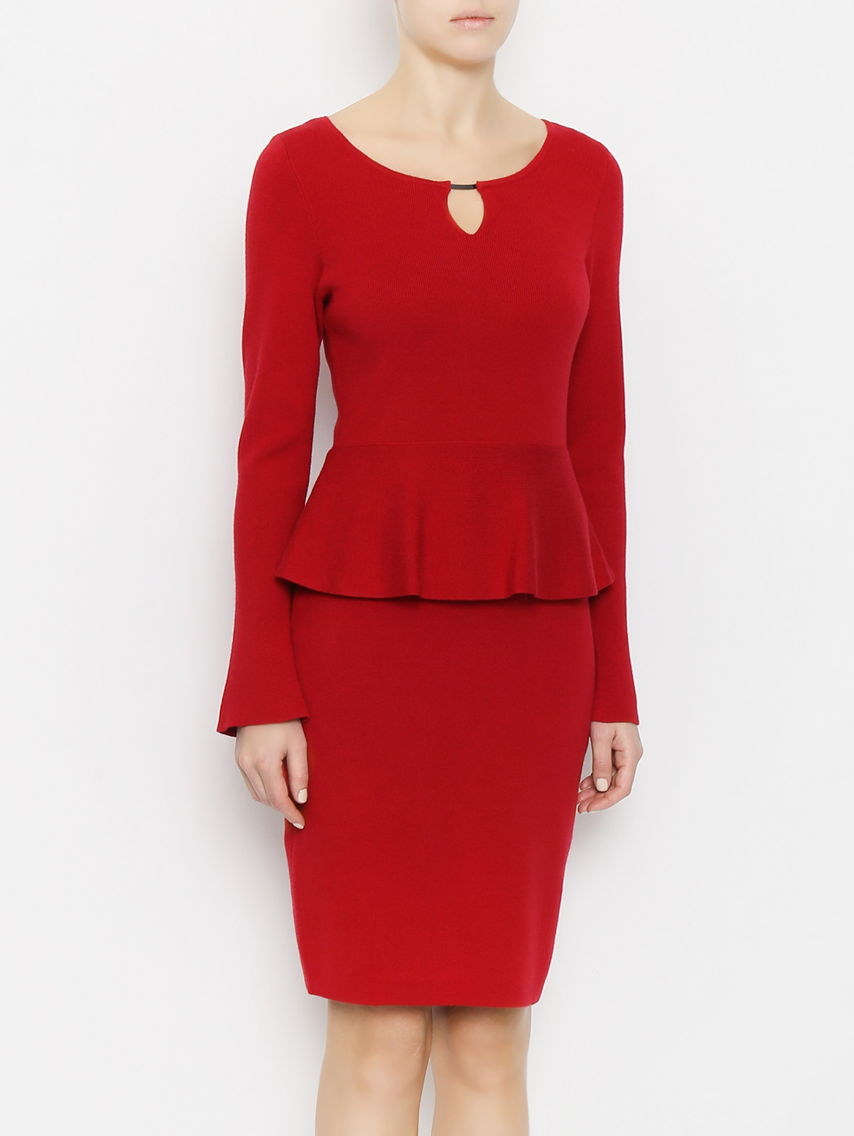Трикотажное платье с баской Comma  –  МодельВерхНиз  – Цвет:  Красный