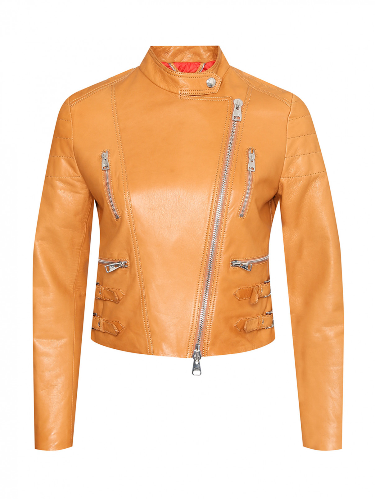 Укороченная куртка из кожи на молнии Ermanno Scervino  –  Общий вид  – Цвет:  Бежевый