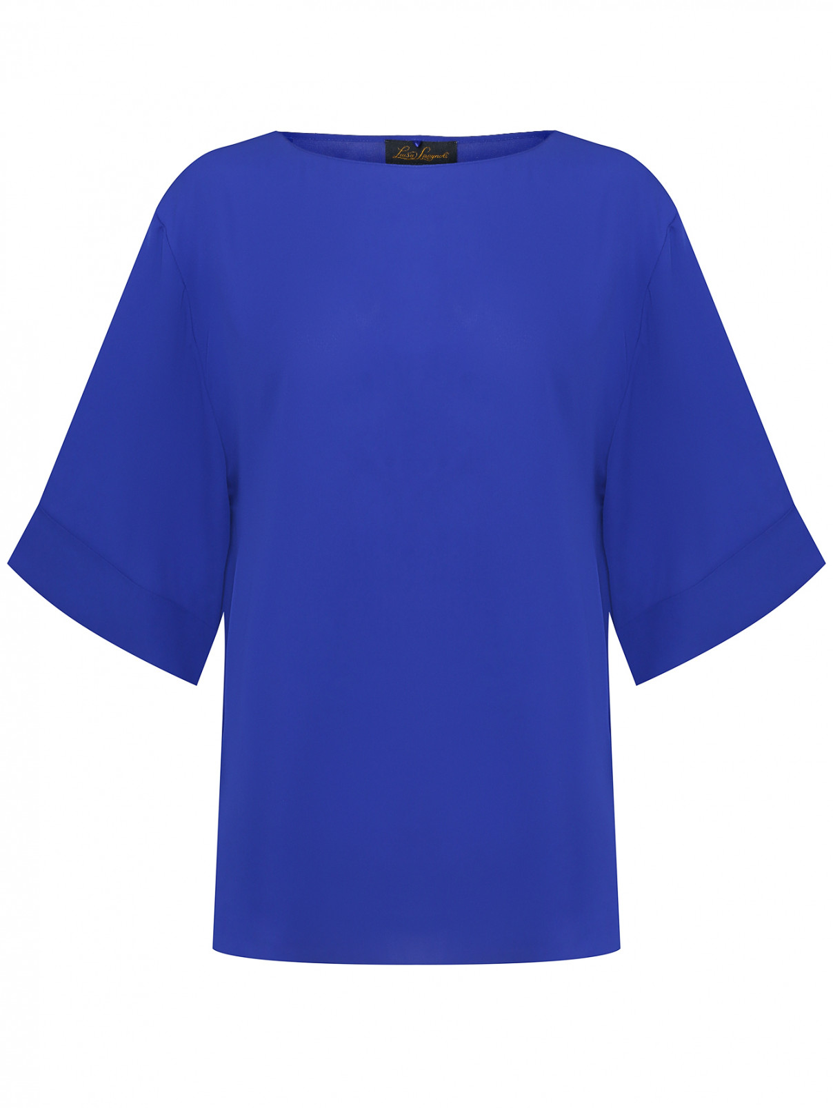 Блуза из шелка с короткими рукавами Luisa Spagnoli  –  Общий вид  – Цвет:  Синий