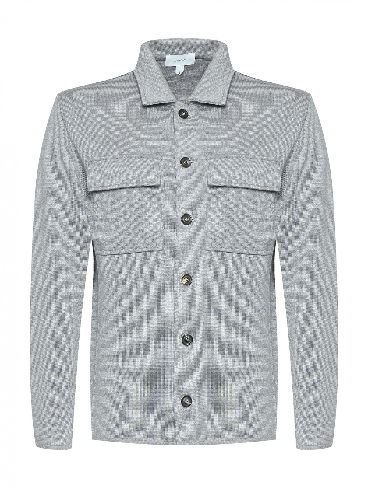 Трикотажный пиджак-рубашка из шерсти LARDINI  –  Общий вид  – Цвет:  Серый