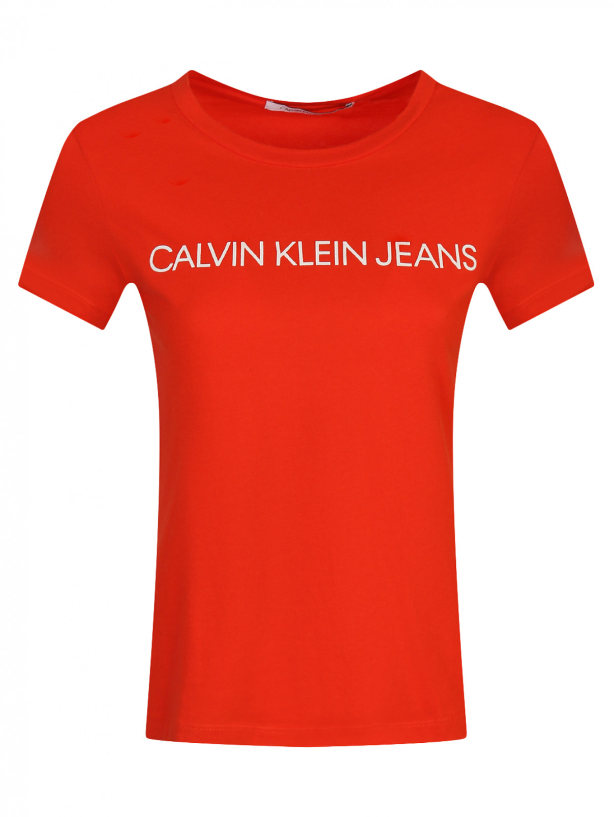 Футболка из хлопка с принтом Calvin Klein  –  Общий вид  – Цвет:  Красный