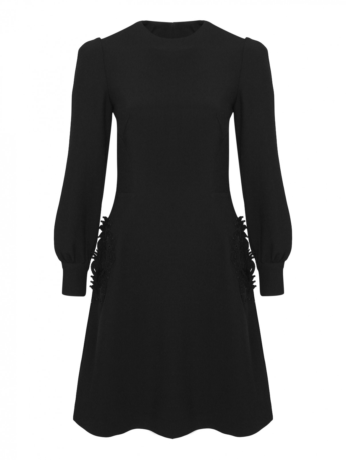 Платье расклешенного кроя с декоративной аппликацией Ermanno Scervino  –  Общий вид  – Цвет:  Черный