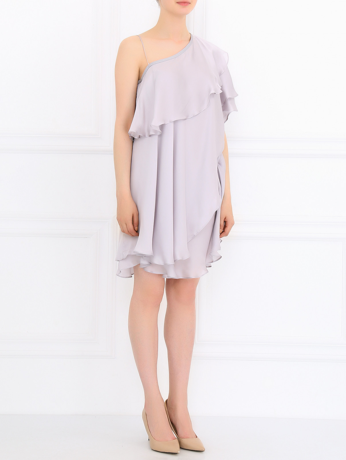 Платье-мини из шелка Emporio Armani  –  Модель Общий вид  – Цвет:  Серый