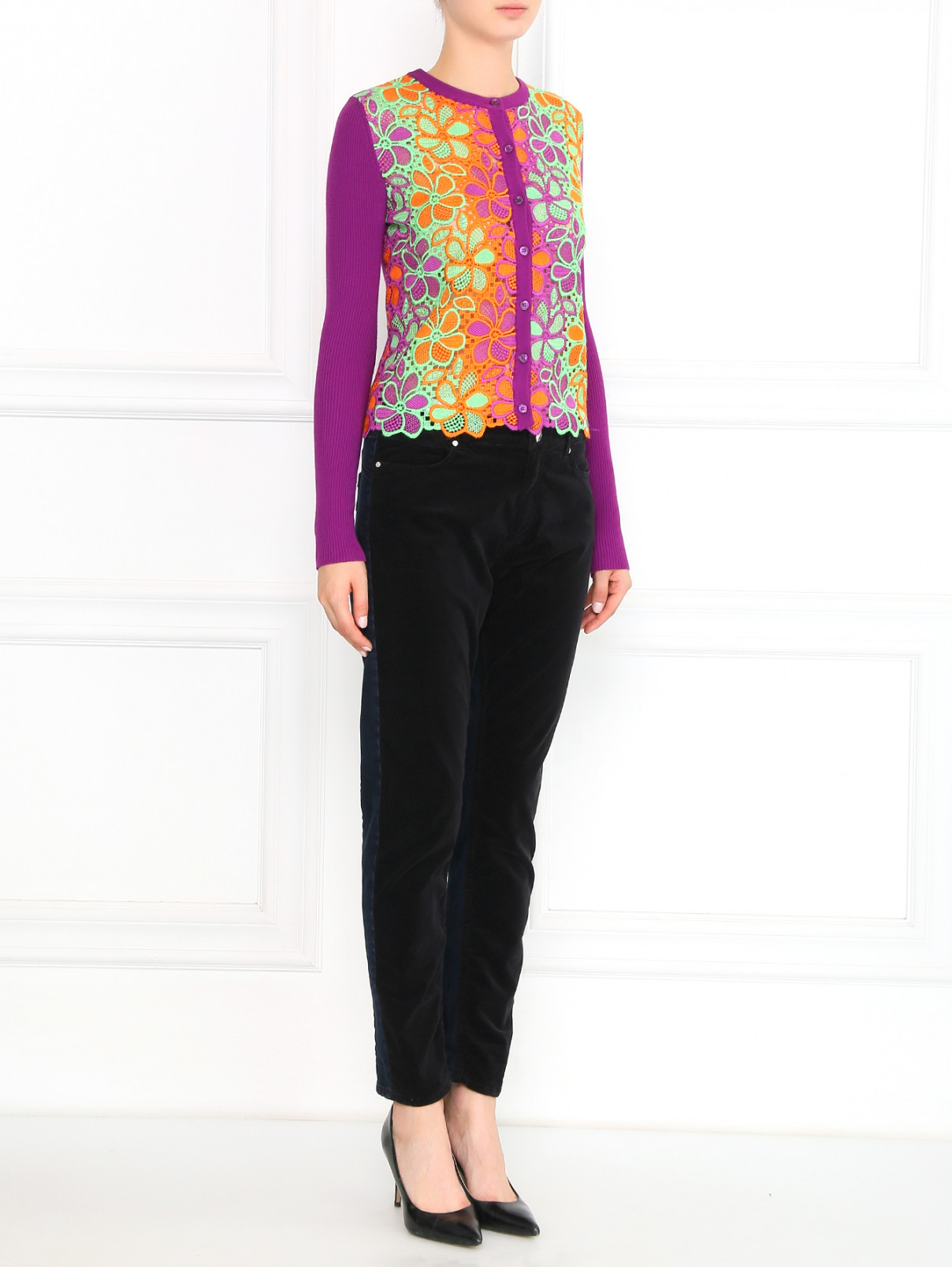 Кардиган из трикотажа с вышивкой Moschino Boutique  –  Модель Общий вид  – Цвет:  Мультиколор